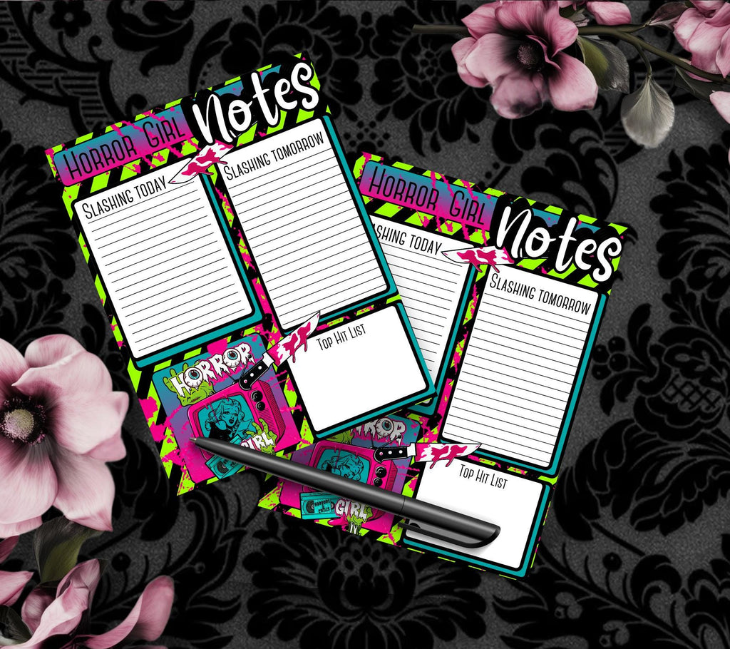Horror Girl Slasher Tear-Off Notepad – 50 Sheets, Retro Horror Aesthetic, Spooky To-Do List