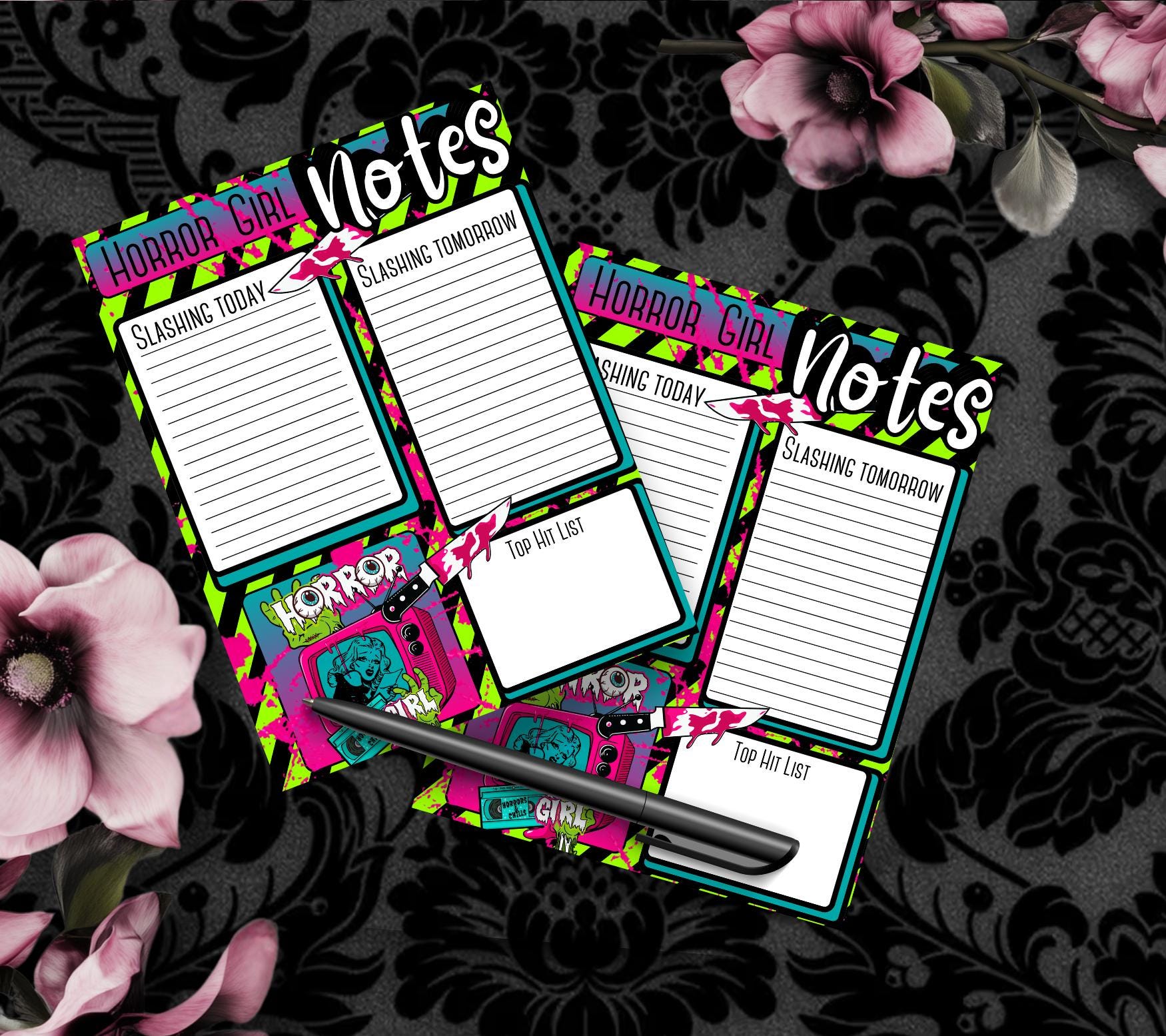 Horror Girl Slasher Tear-Off Notepad – 50 Sheets, Retro Horror Aesthetic, Spooky To-Do List