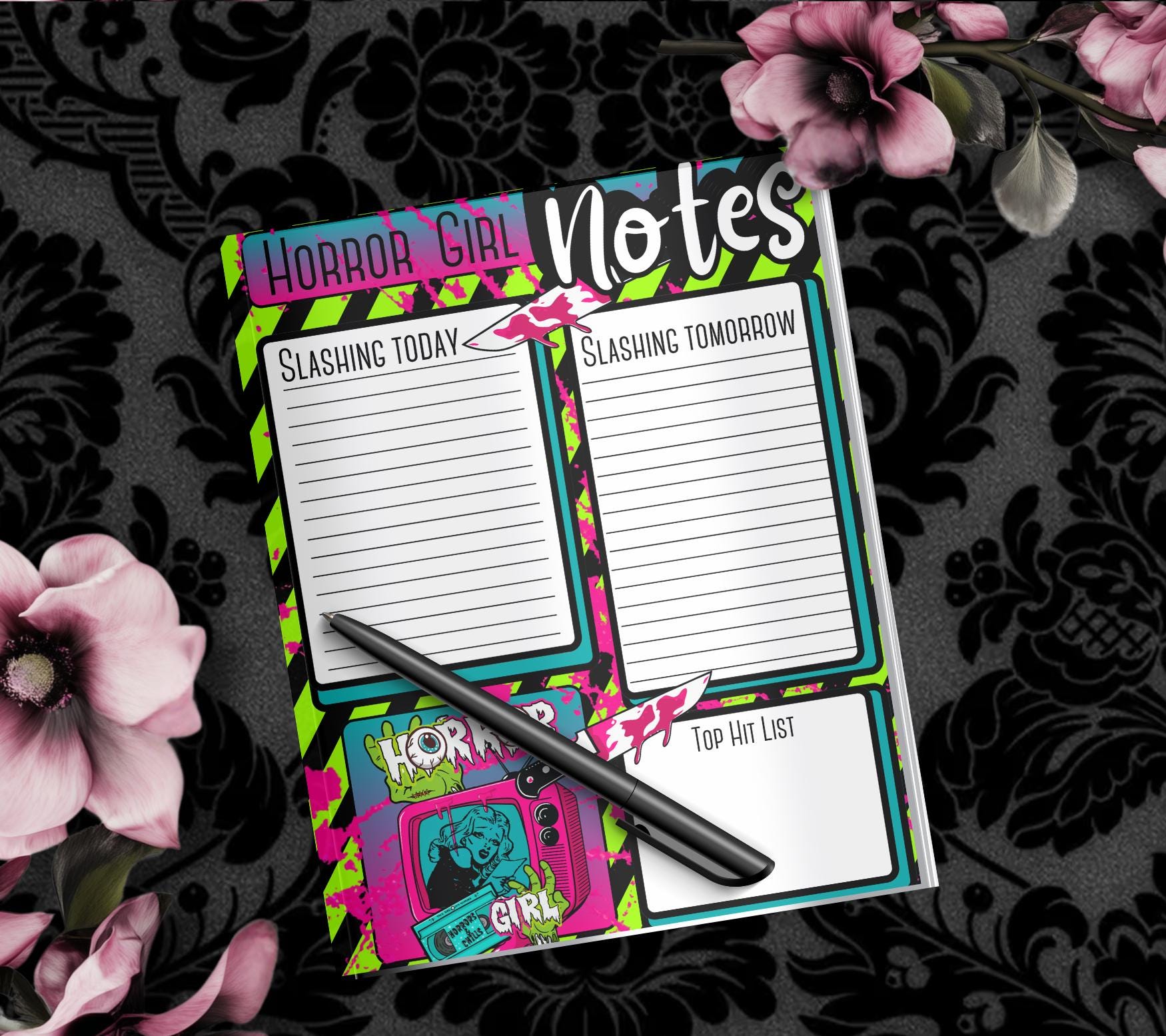Horror Girl Slasher Tear-Off Notepad – 50 Sheets, Retro Horror Aesthetic, Spooky To-Do List