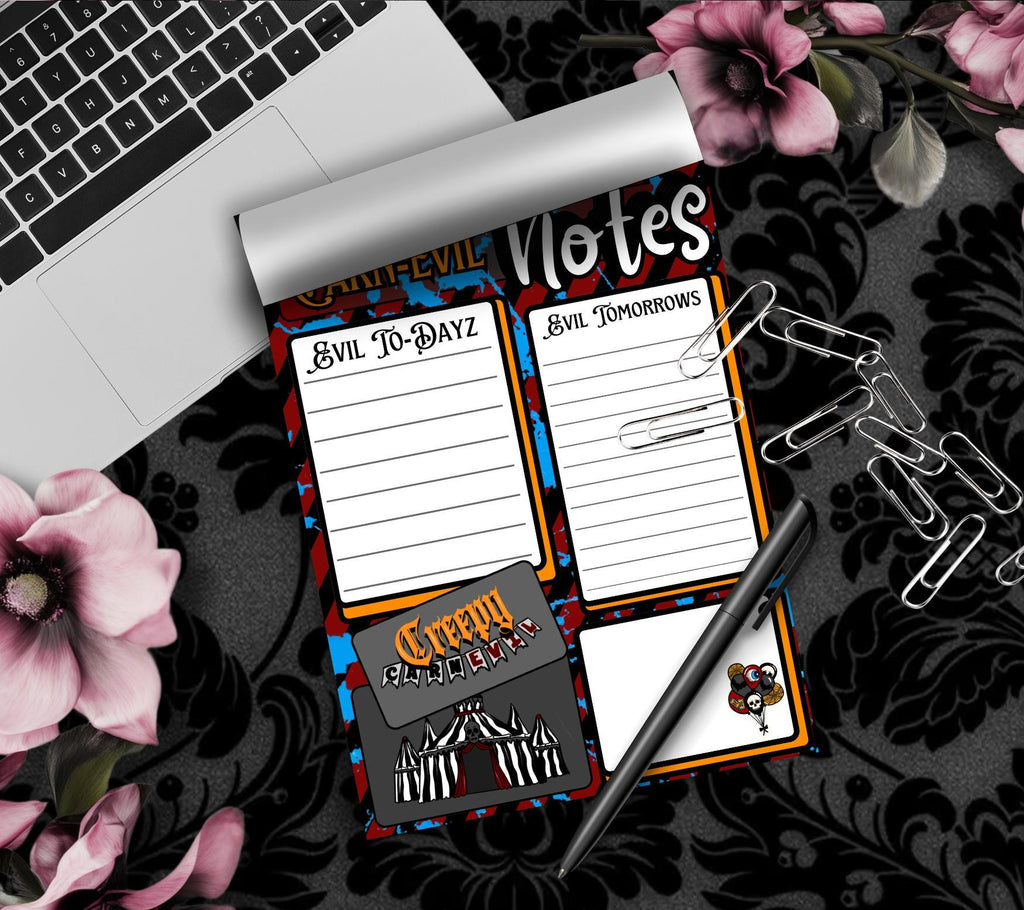 Carn-Evil Notes Tear-Off Notepad – 50 Sheets of Creepy Carnival-Themed To-Do Lists for Spooky Planners & Horror Fans