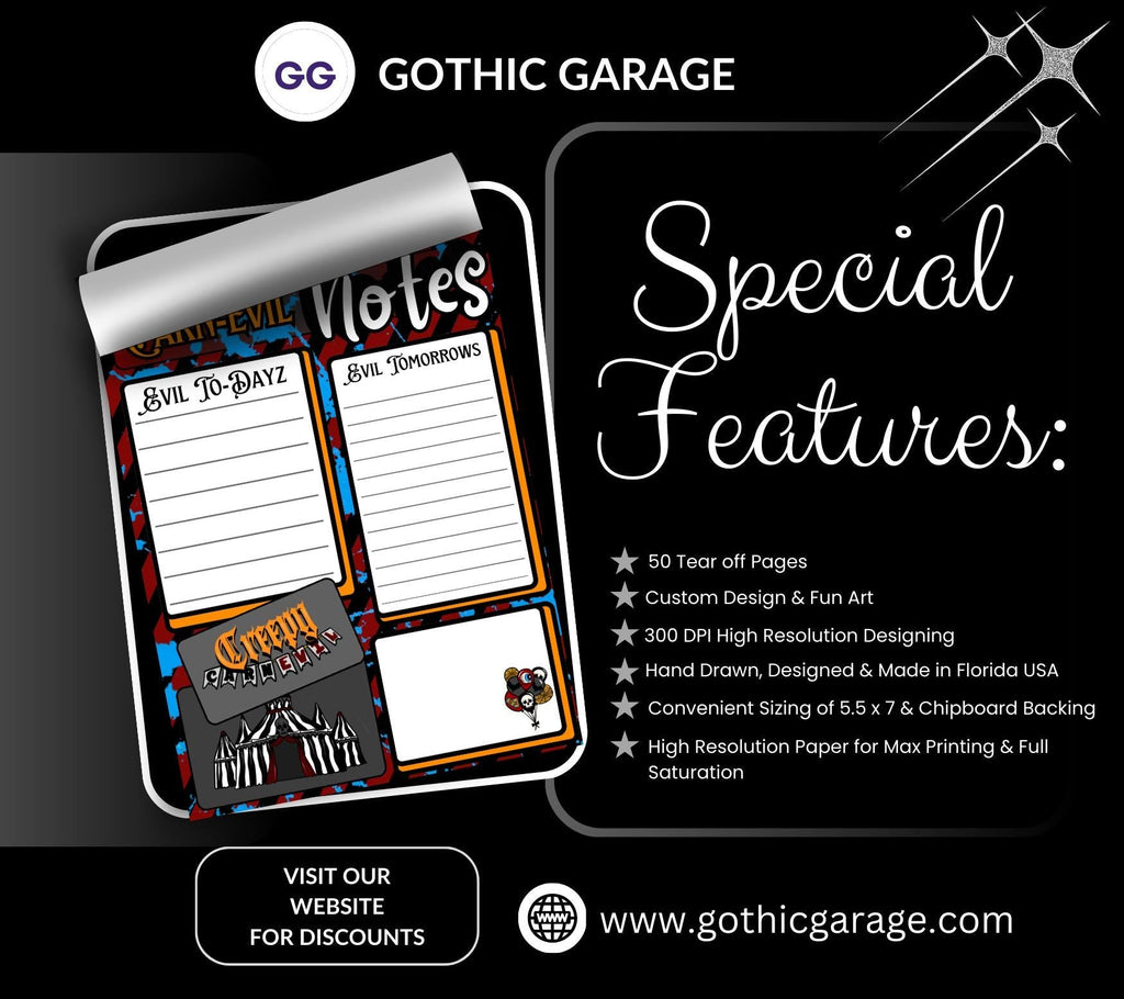 Carn-Evil Notes Tear-Off Notepad – 50 Sheets of Creepy Carnival-Themed To-Do Lists for Spooky Planners & Horror Fans