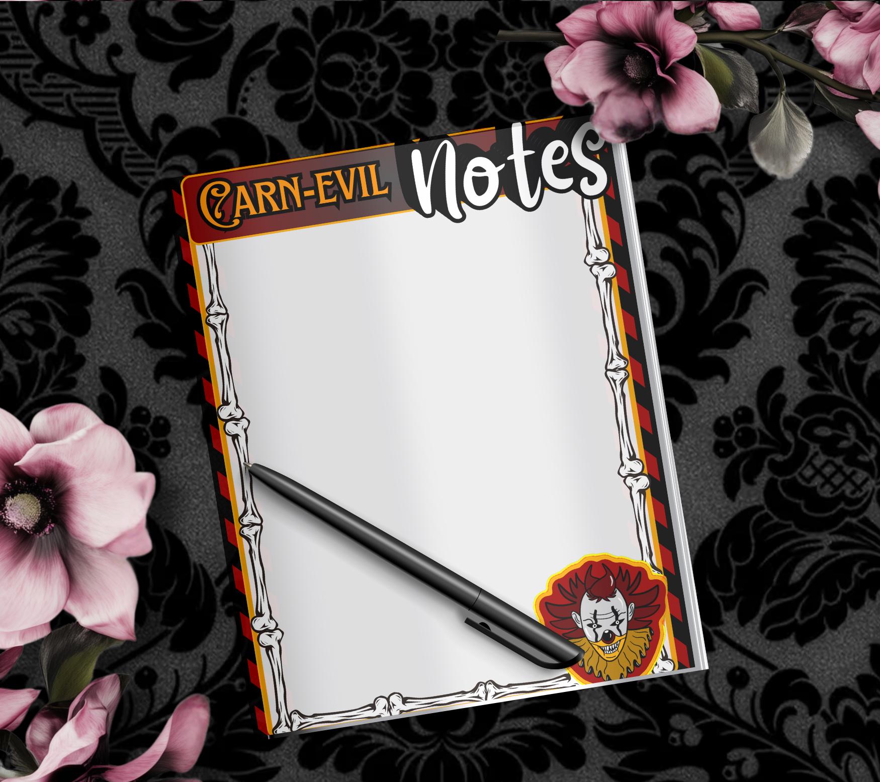Blank Carn-Evil Tear-Off Notepad – 50 Sheets of Creepy Carnival-Themed To-Do Lists for Spooky Planners & Horror Fans