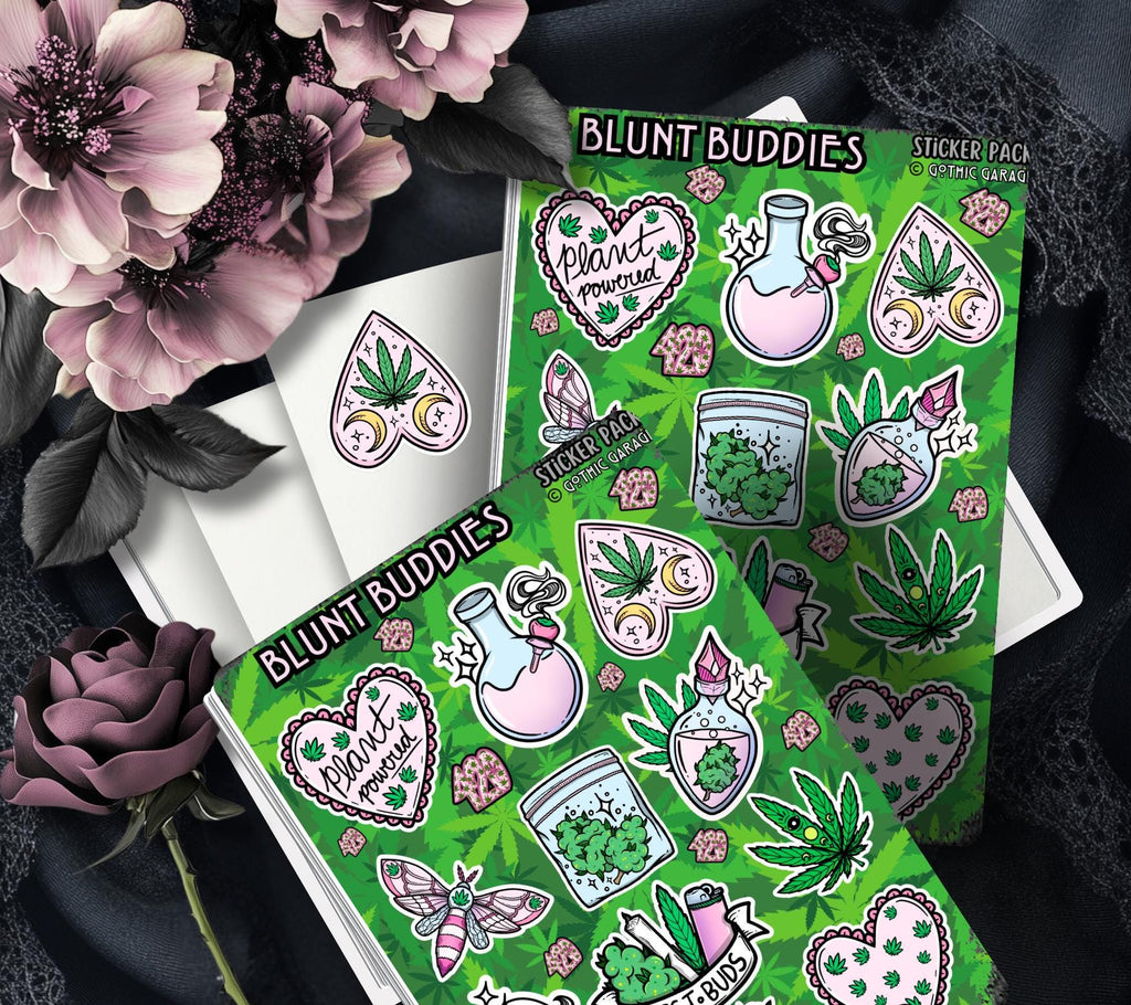 Gothic Marijuana Blunt Buddies Sticker Sheet – Where Fun Meets Plant-Powered Vibes! - Perfect for Scrapbooking and Collecting