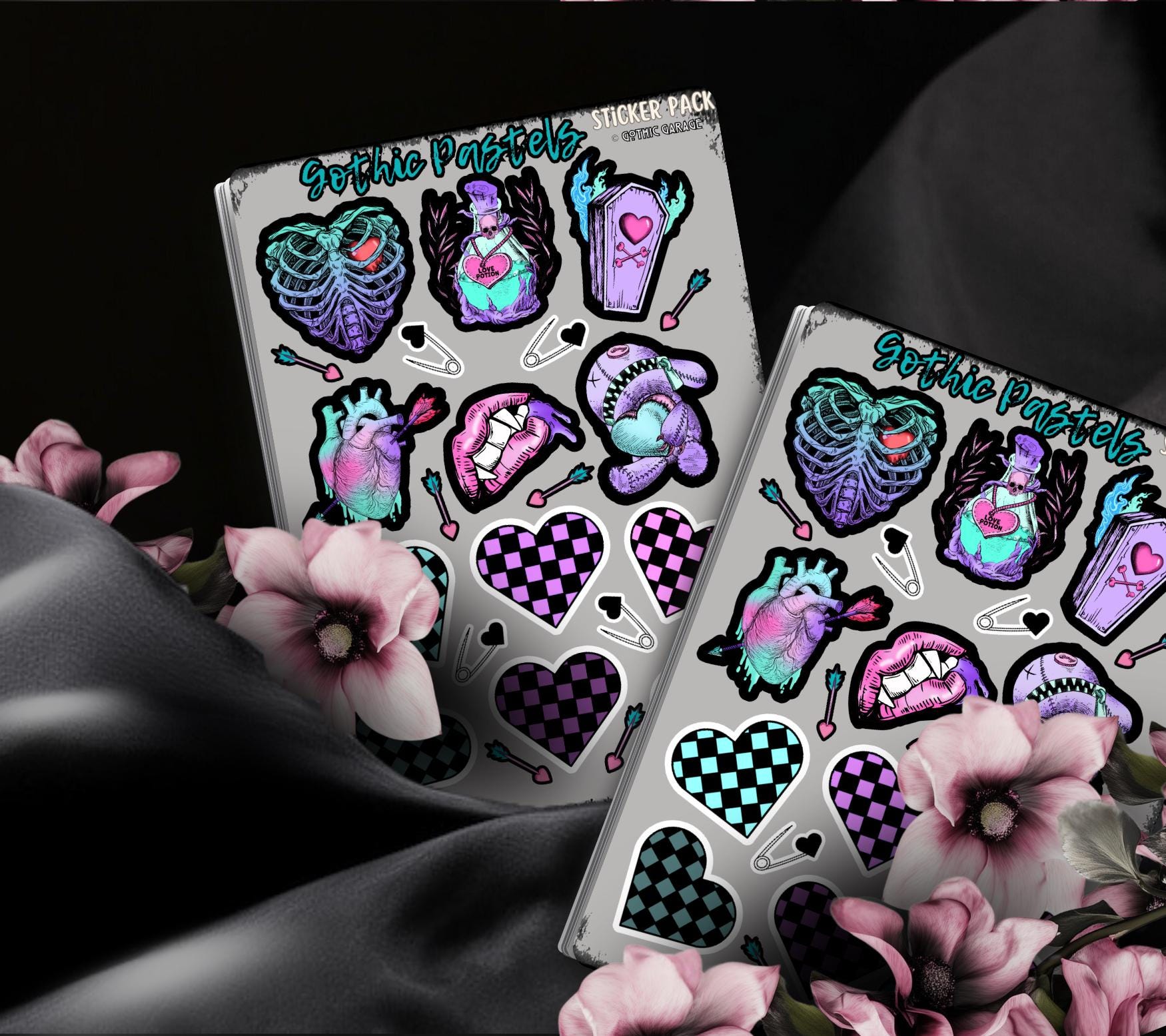 Gothic Pastel Hearts Sticker Sheets for Collecting and Scrapbooking - High-Quality, Vibrant Designs, Perfect Budget Friendly Gifts