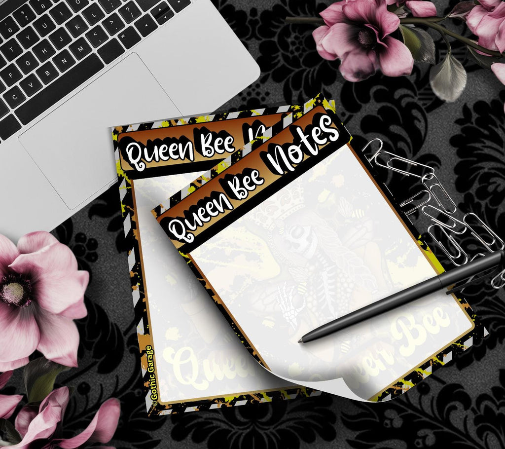 Queen Bee Skeleton Notepad – 50 Sheet Gothic Bee Tear-Off Pad for Dark Planners & Killer Task Lists