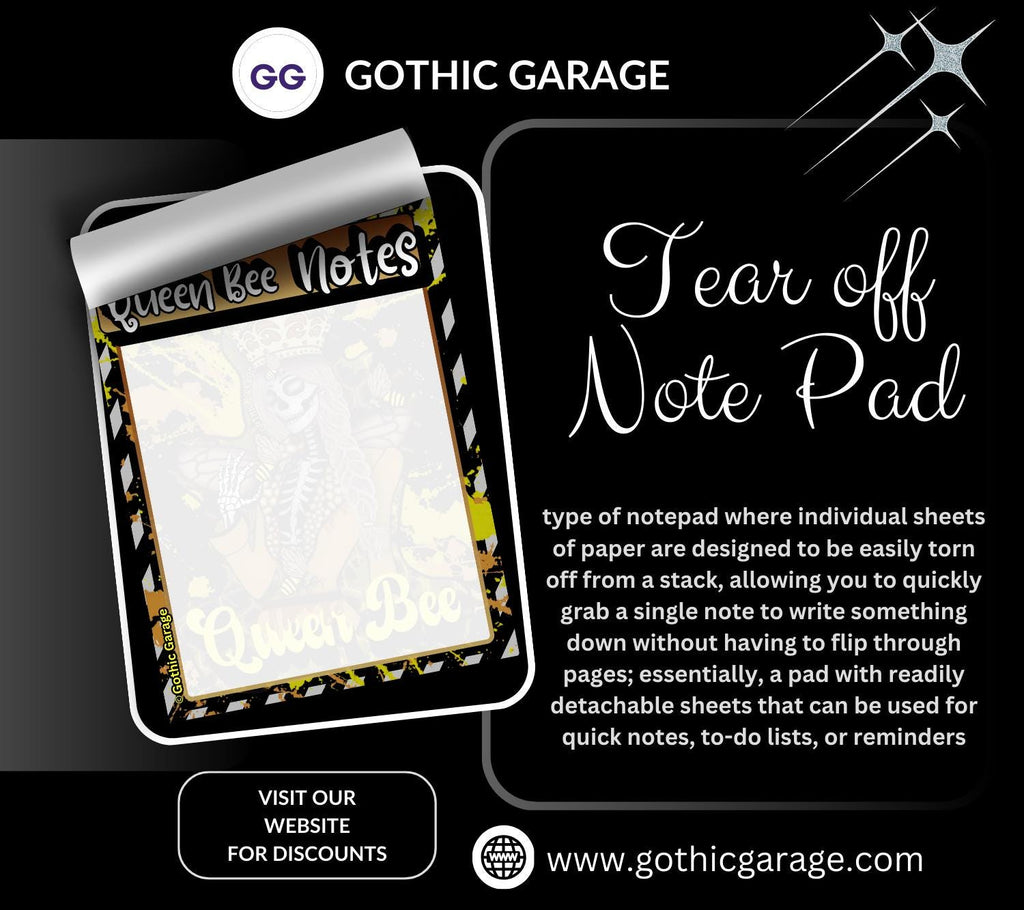 Queen Bee Skeleton Notepad – 50 Sheet Gothic Bee Tear-Off Pad for Dark Planners & Killer Task Lists