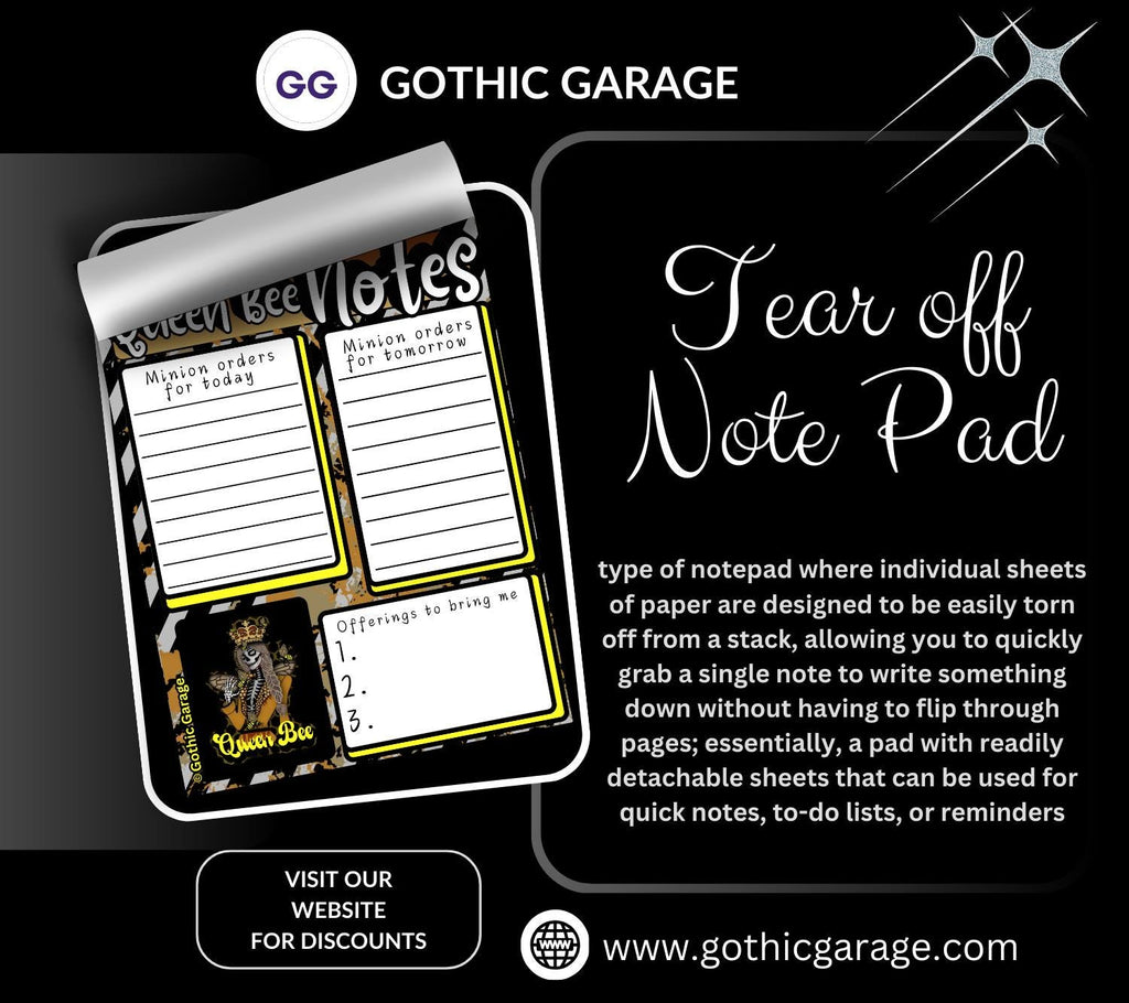 Queen Bee Command Center Tear-Off Notepad – 50 Sheets of Gothic Hive Boss Stationery for To-Do Lists & Daily Decrees