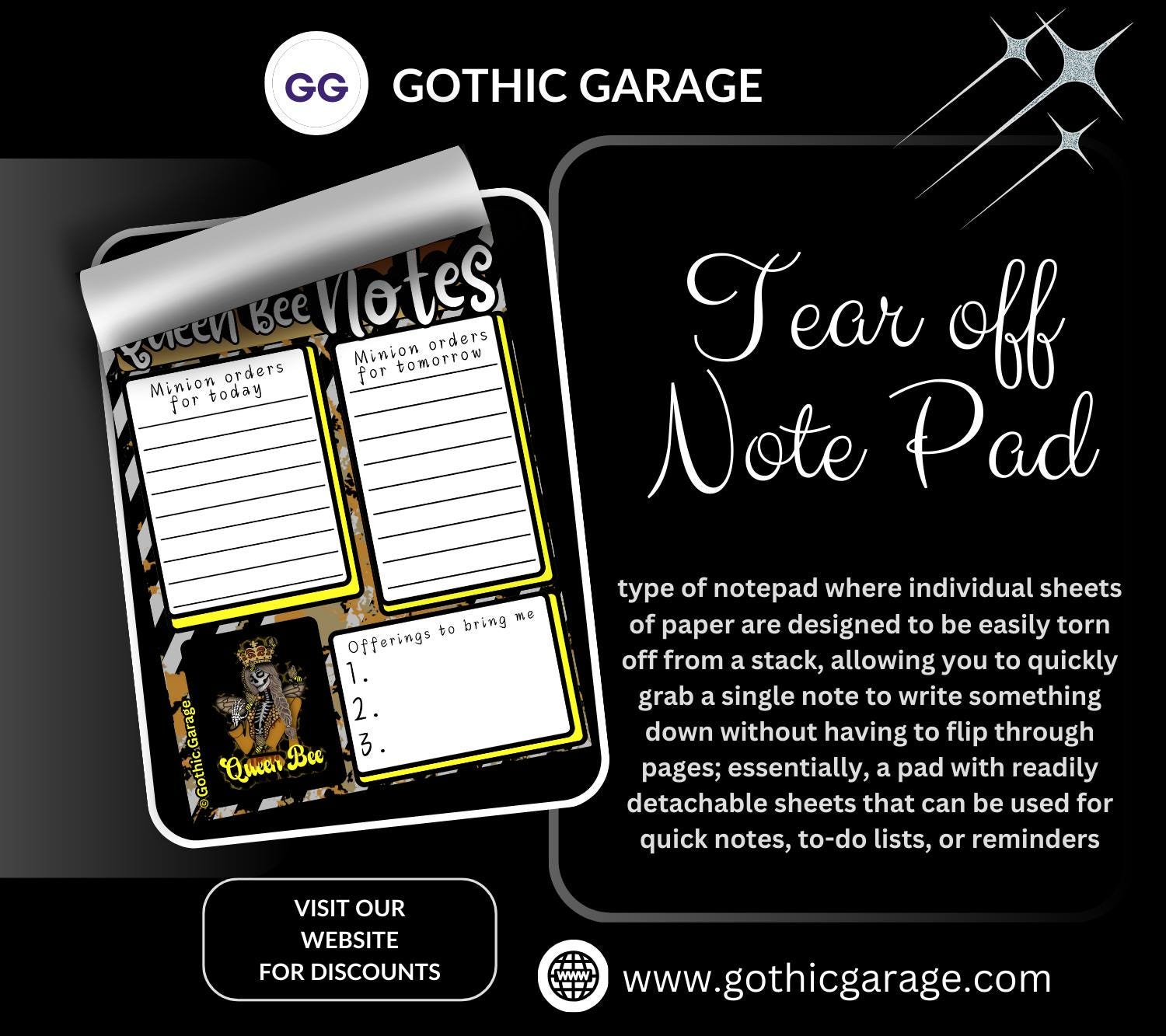 Queen Bee Command Center Tear-Off Notepad – 50 Sheets of Gothic Hive Boss Stationery for To-Do Lists & Daily Decrees