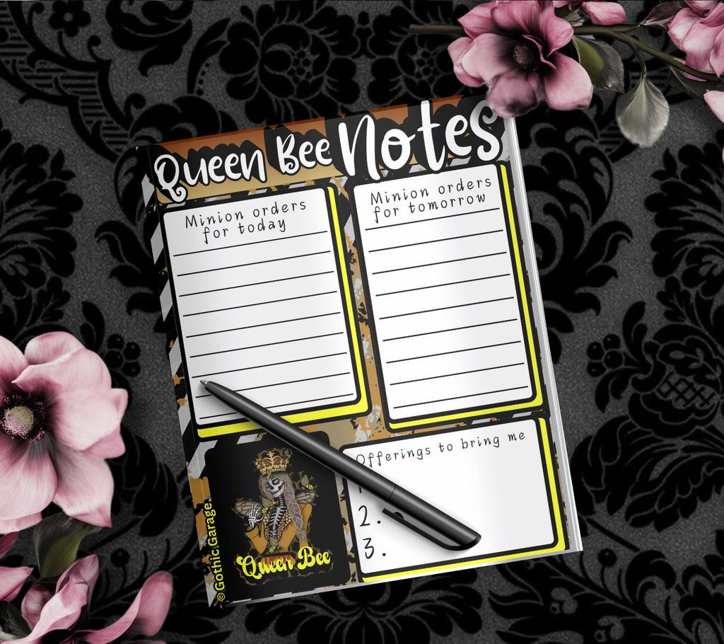 Queen Bee Command Center Tear-Off Notepad – 50 Sheets of Gothic Hive Boss Stationery for To-Do Lists & Daily Decrees