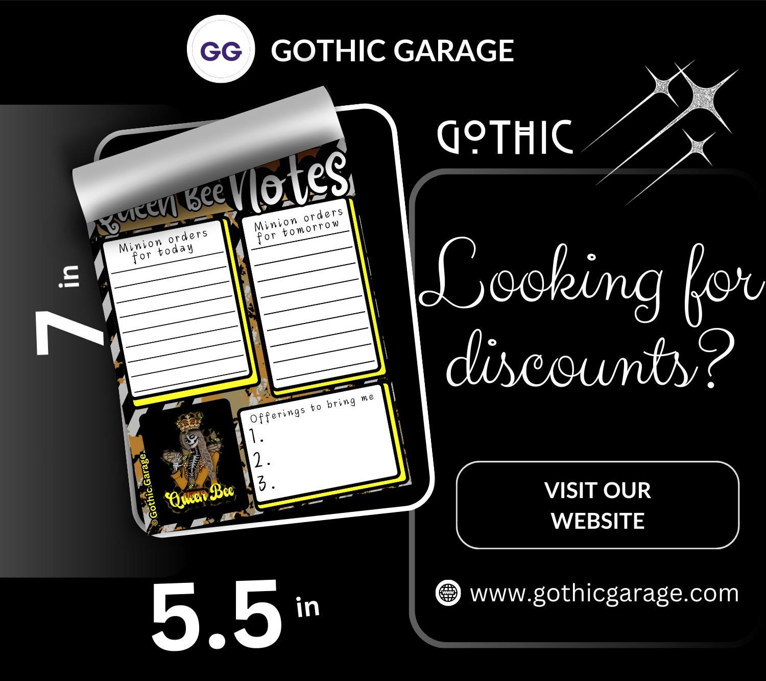 Queen Bee Command Center Tear-Off Notepad – 50 Sheets of Gothic Hive Boss Stationery for To-Do Lists & Daily Decrees