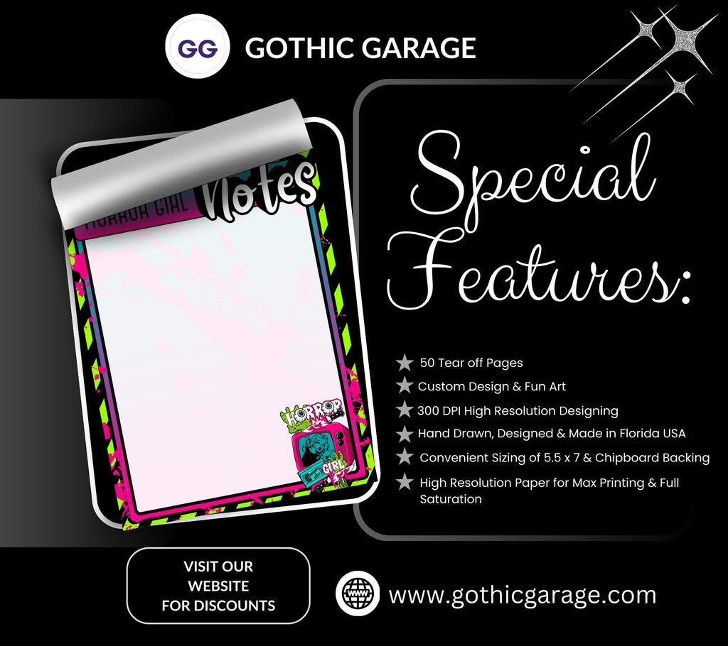 Horror Girl Blank Tear-Off Notepad – 50 Sheets, Retro Horror Aesthetic, Spooky To-Do List