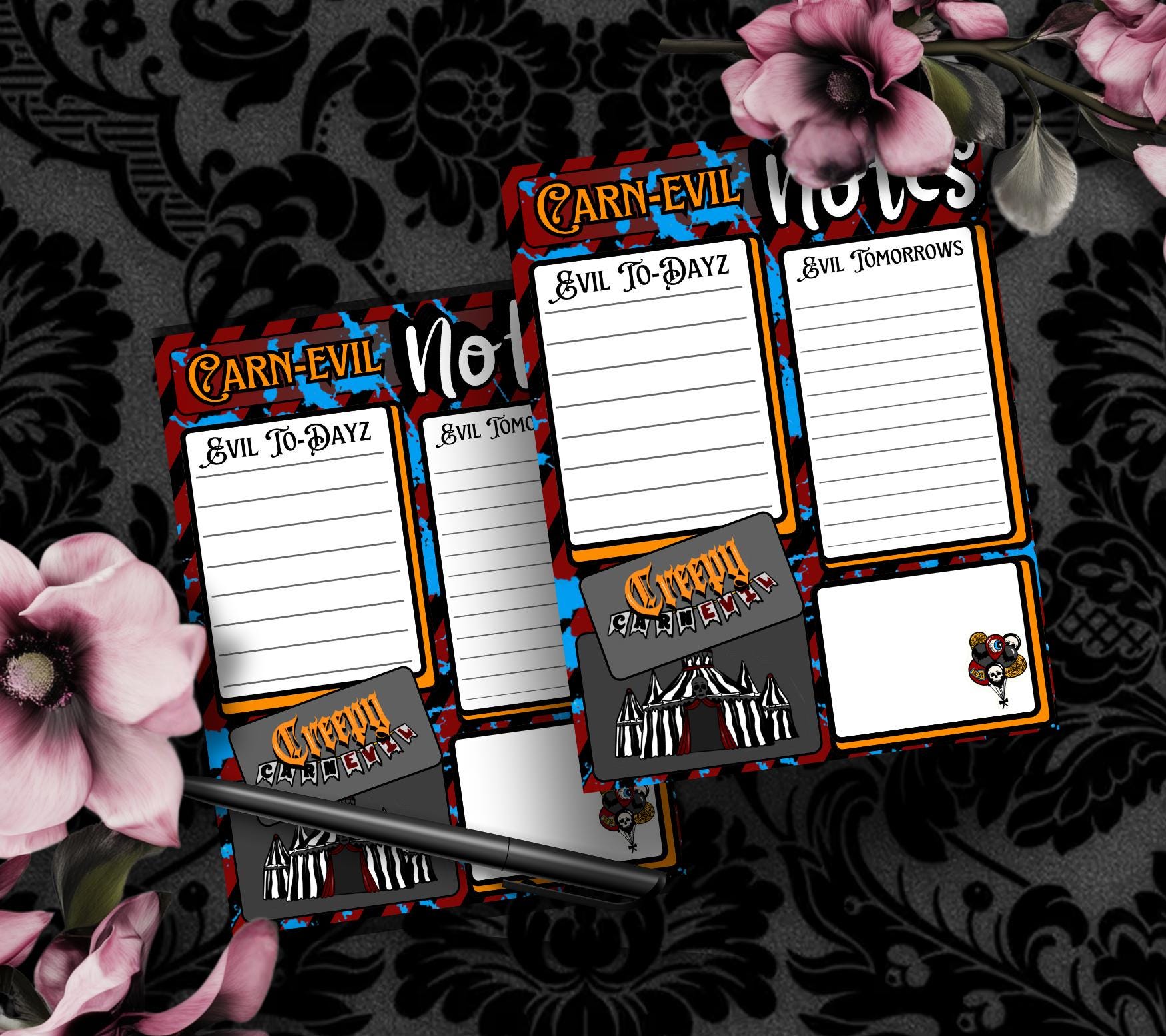 Carn-Evil Notes Tear-Off Notepad – 50 Sheets of Creepy Carnival-Themed To-Do Lists for Spooky Planners & Horror Fans