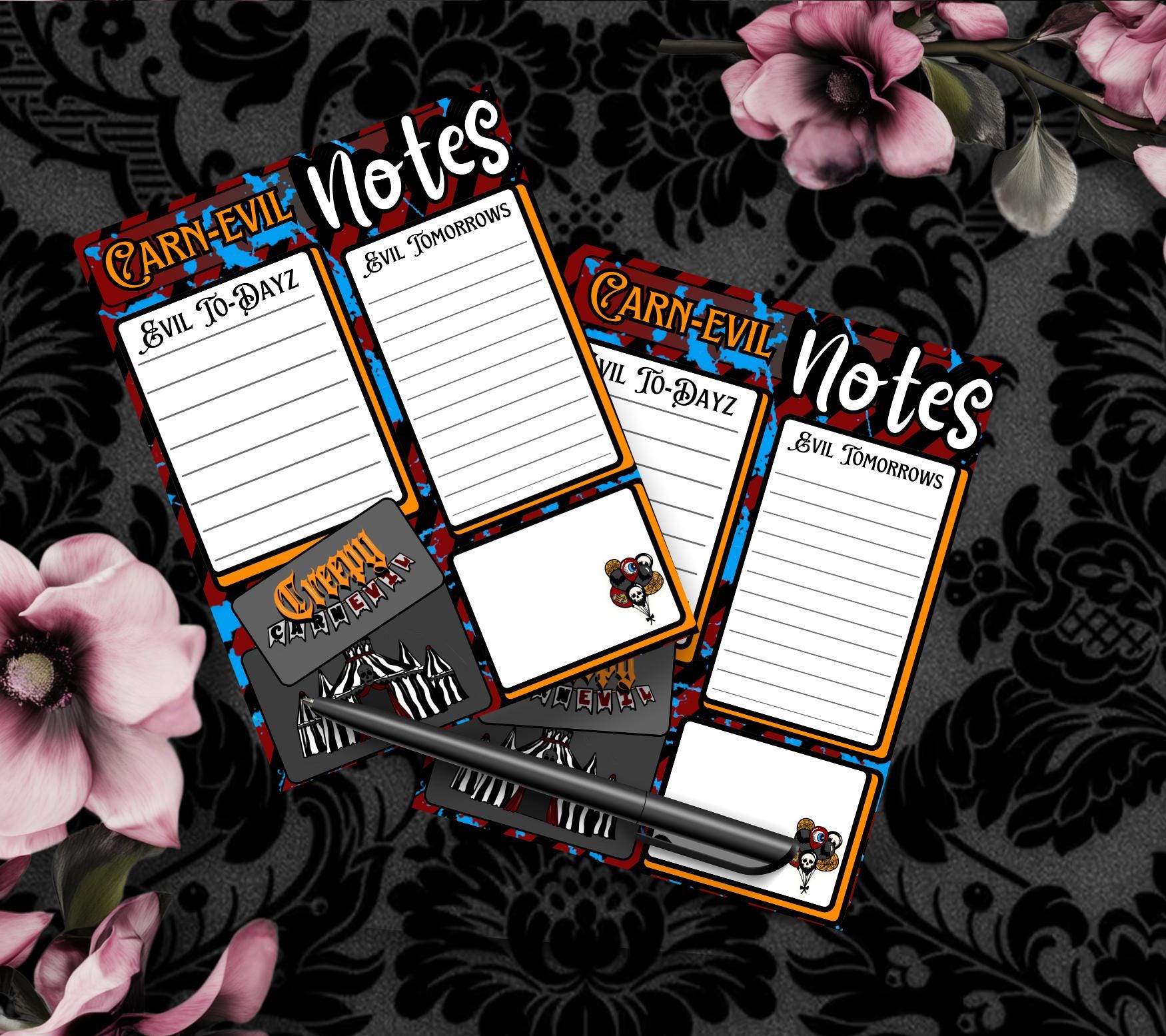 Carn-Evil Notes Tear-Off Notepad – 50 Sheets of Creepy Carnival-Themed To-Do Lists for Spooky Planners & Horror Fans