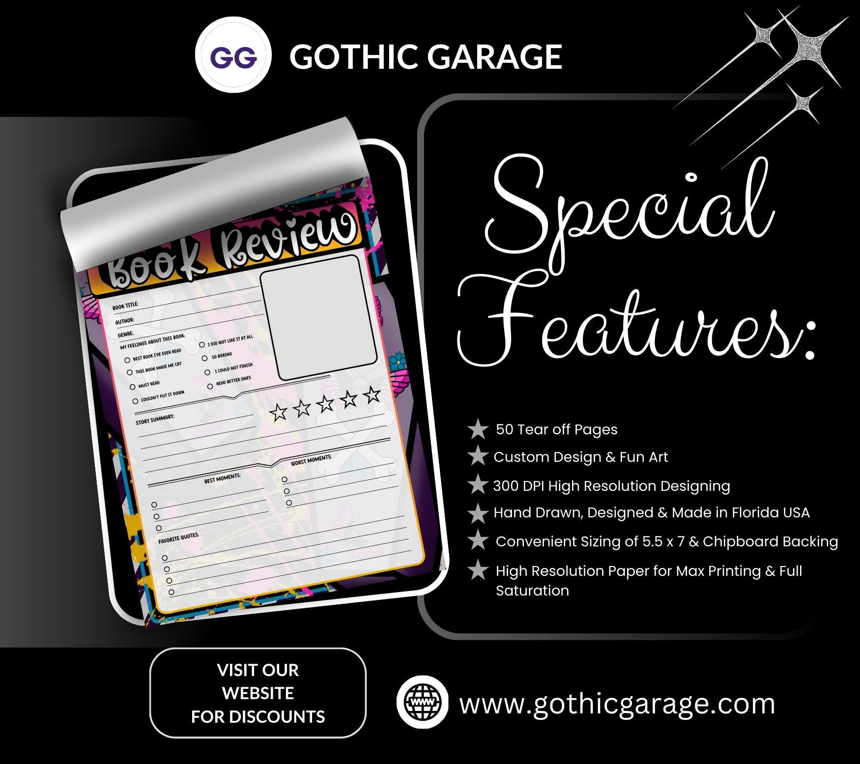 Spooky Pop Art Book Review Tear-Off Notepad – 50 Sheets of Aesthetic Reader Review Pages for Bookworms, Bloggers & Booktok