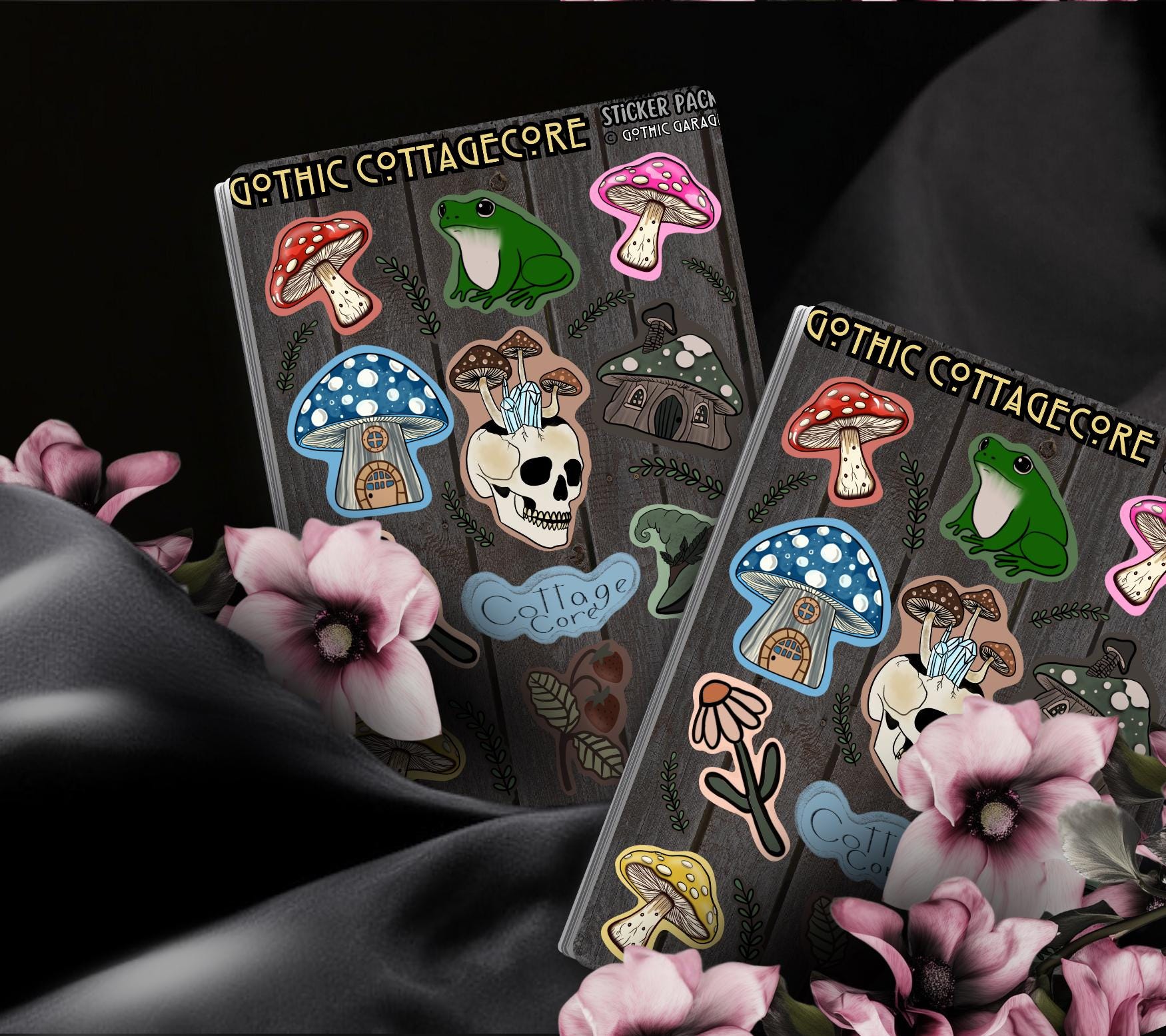 Cottagecore Gothic Sticker Sheet – Frogs, Fungi & Forest Magic for Your Cozy-Creepy Vibe