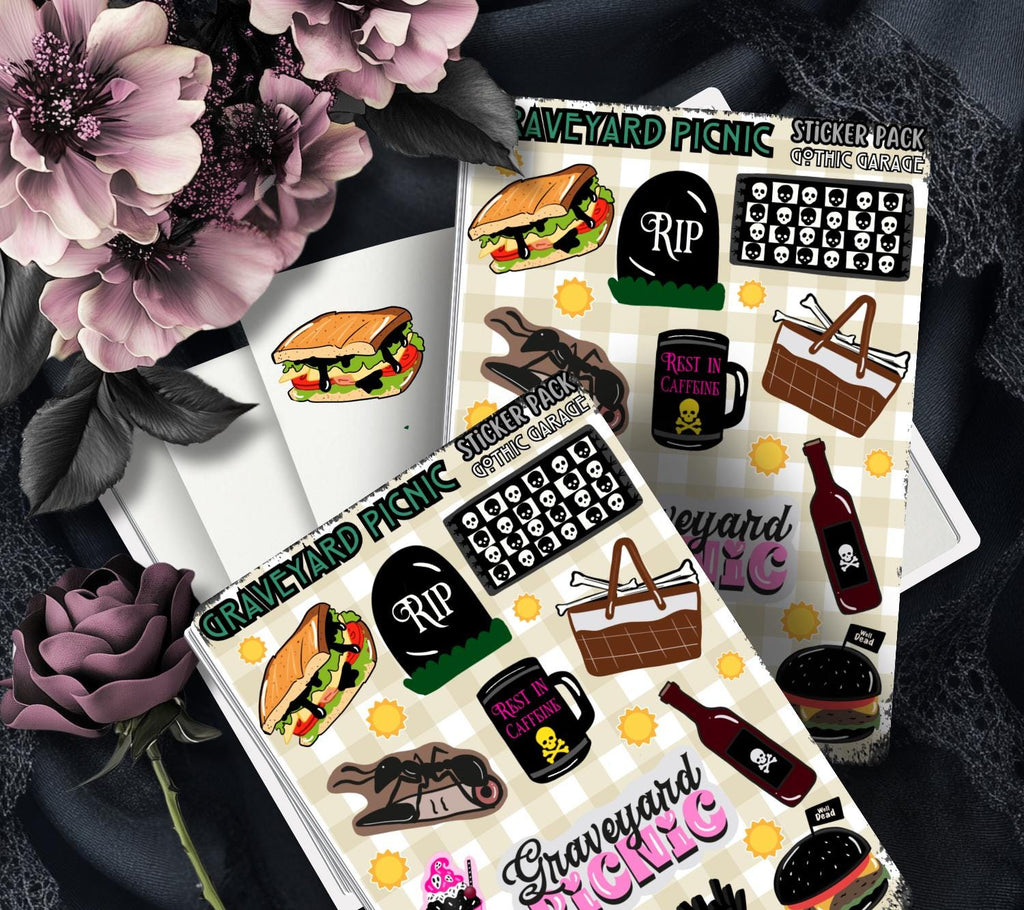 Graveyard Picnic Sticker Sheet – Creepy Cuisine for the Dead & Delicious