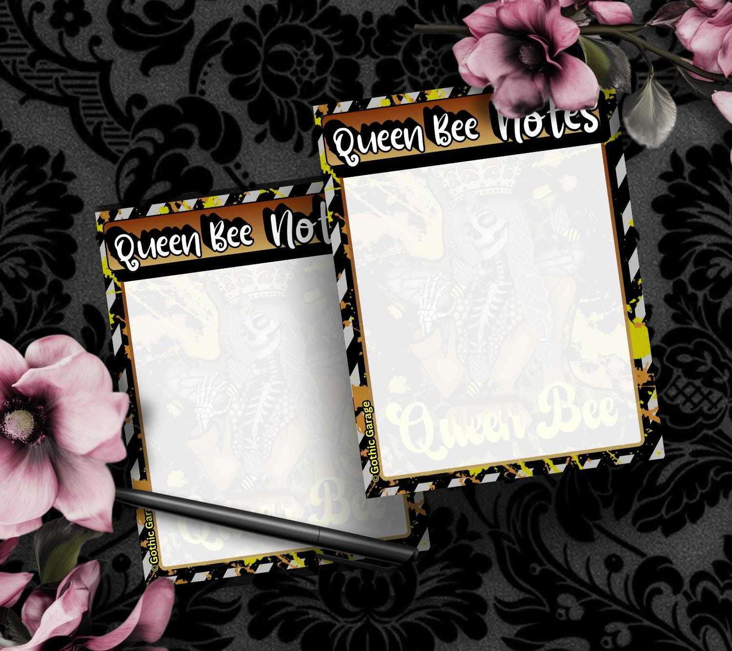 Queen Bee Skeleton Notepad – 50 Sheet Gothic Bee Tear-Off Pad for Dark Planners & Killer Task Lists