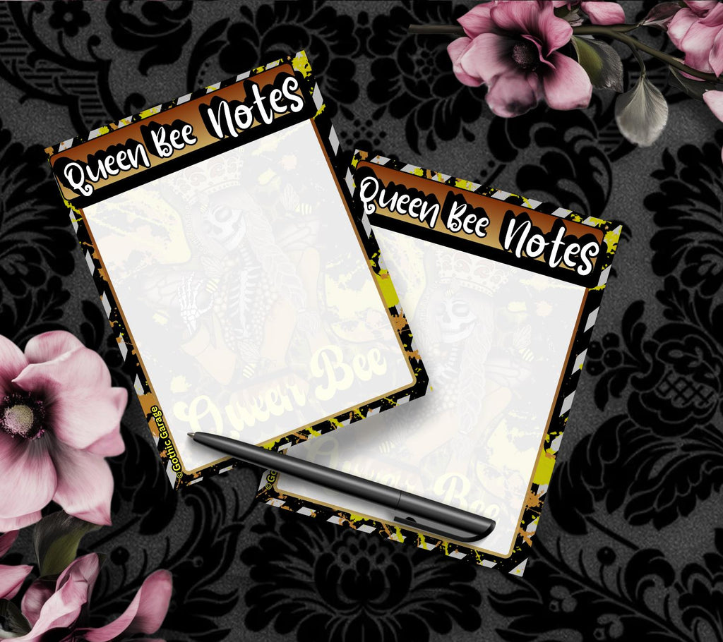 Queen Bee Skeleton Notepad – 50 Sheet Gothic Bee Tear-Off Pad for Dark Planners & Killer Task Lists