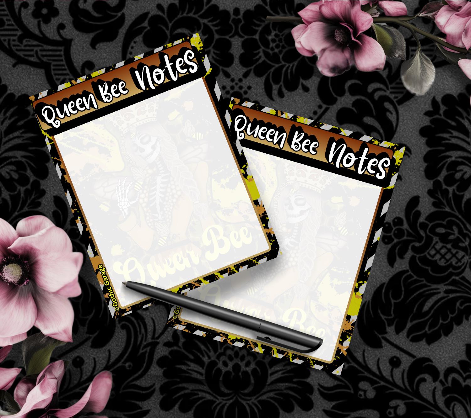 Queen Bee Skeleton Notepad – 50 Sheet Gothic Bee Tear-Off Pad for Dark Planners & Killer Task Lists