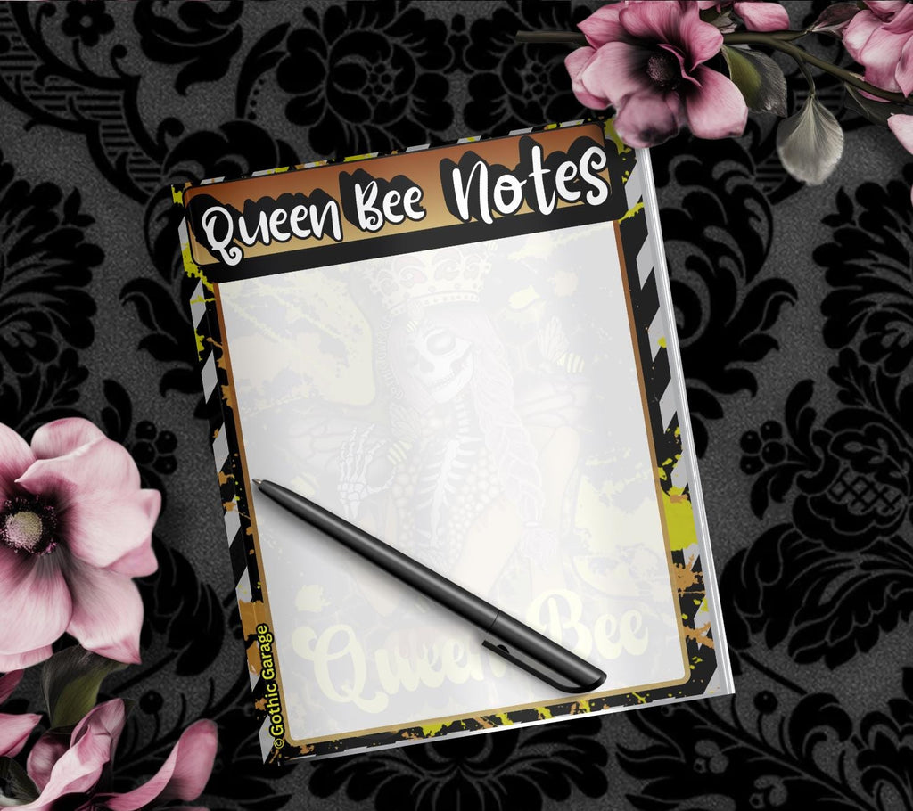 Queen Bee Skeleton Notepad – 50 Sheet Gothic Bee Tear-Off Pad for Dark Planners & Killer Task Lists