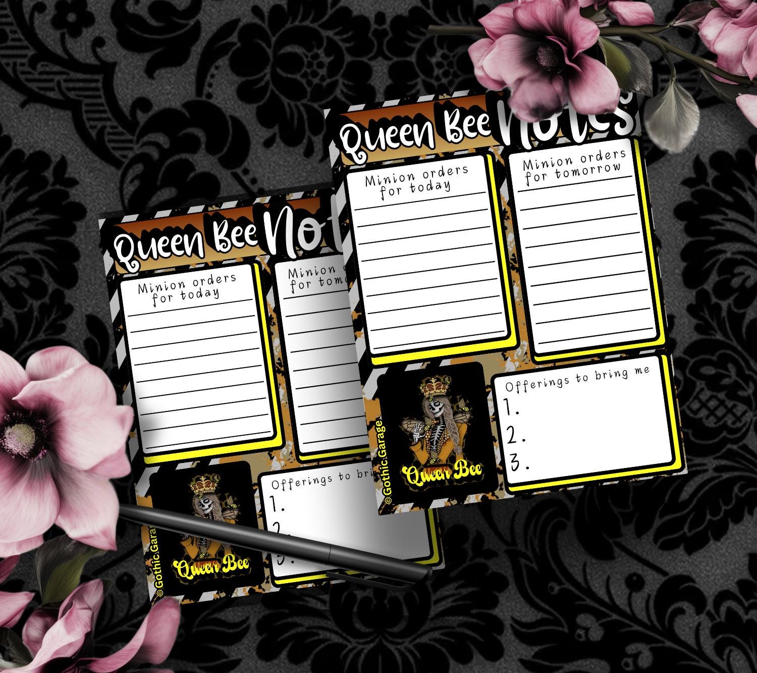 Queen Bee Command Center Tear-Off Notepad – 50 Sheets of Gothic Hive Boss Stationery for To-Do Lists & Daily Decrees