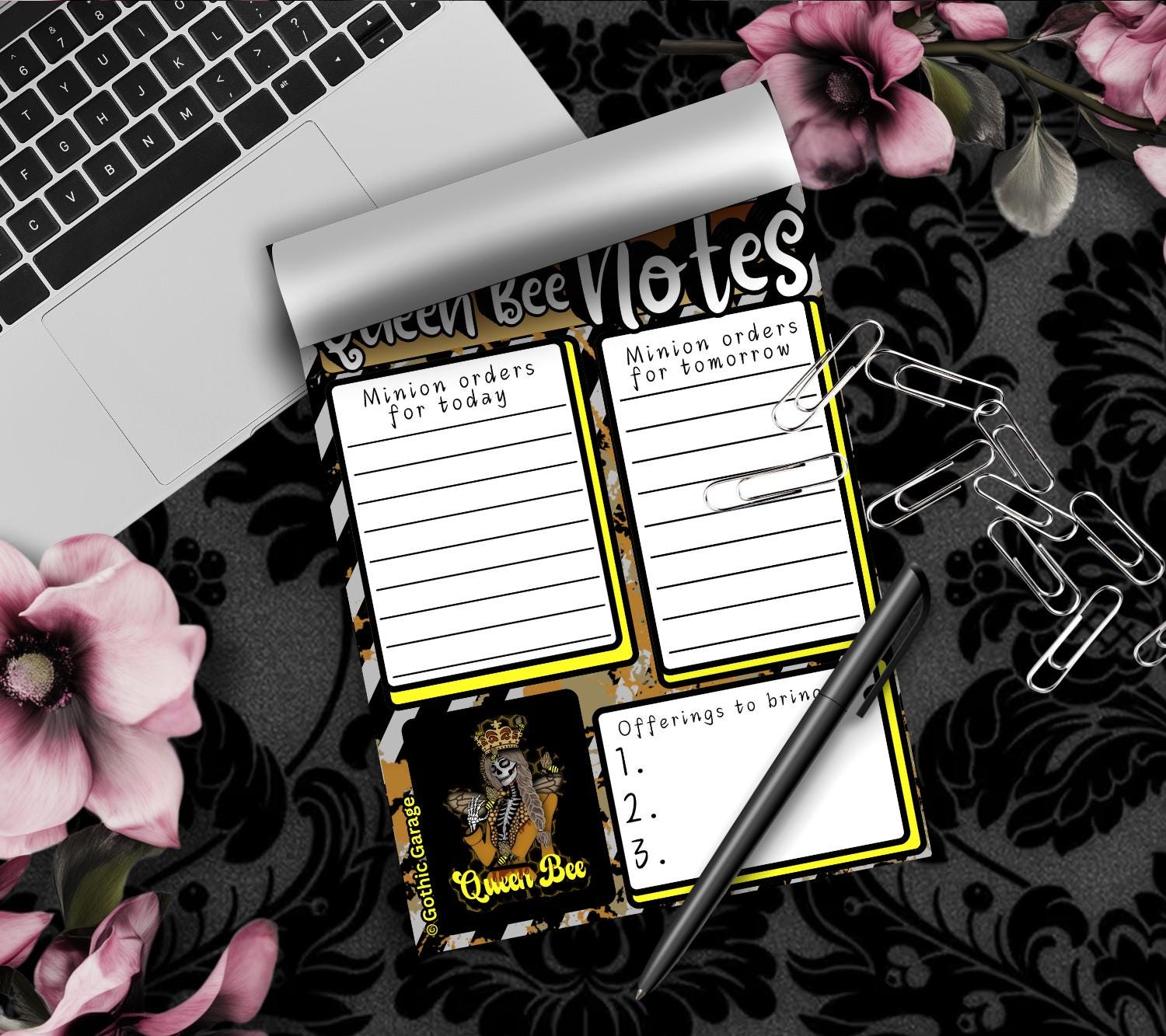 Queen Bee Command Center Tear-Off Notepad – 50 Sheets of Gothic Hive Boss Stationery for To-Do Lists & Daily Decrees
