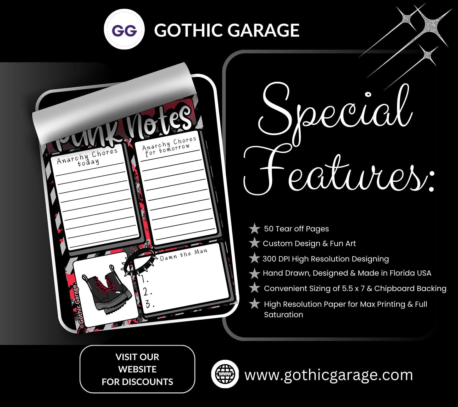 Punk Notes Tear-Off Notepad – 50 Sheets of Anarchy-Themed Stationery for Alt Girls, Rebels & Riot Planners