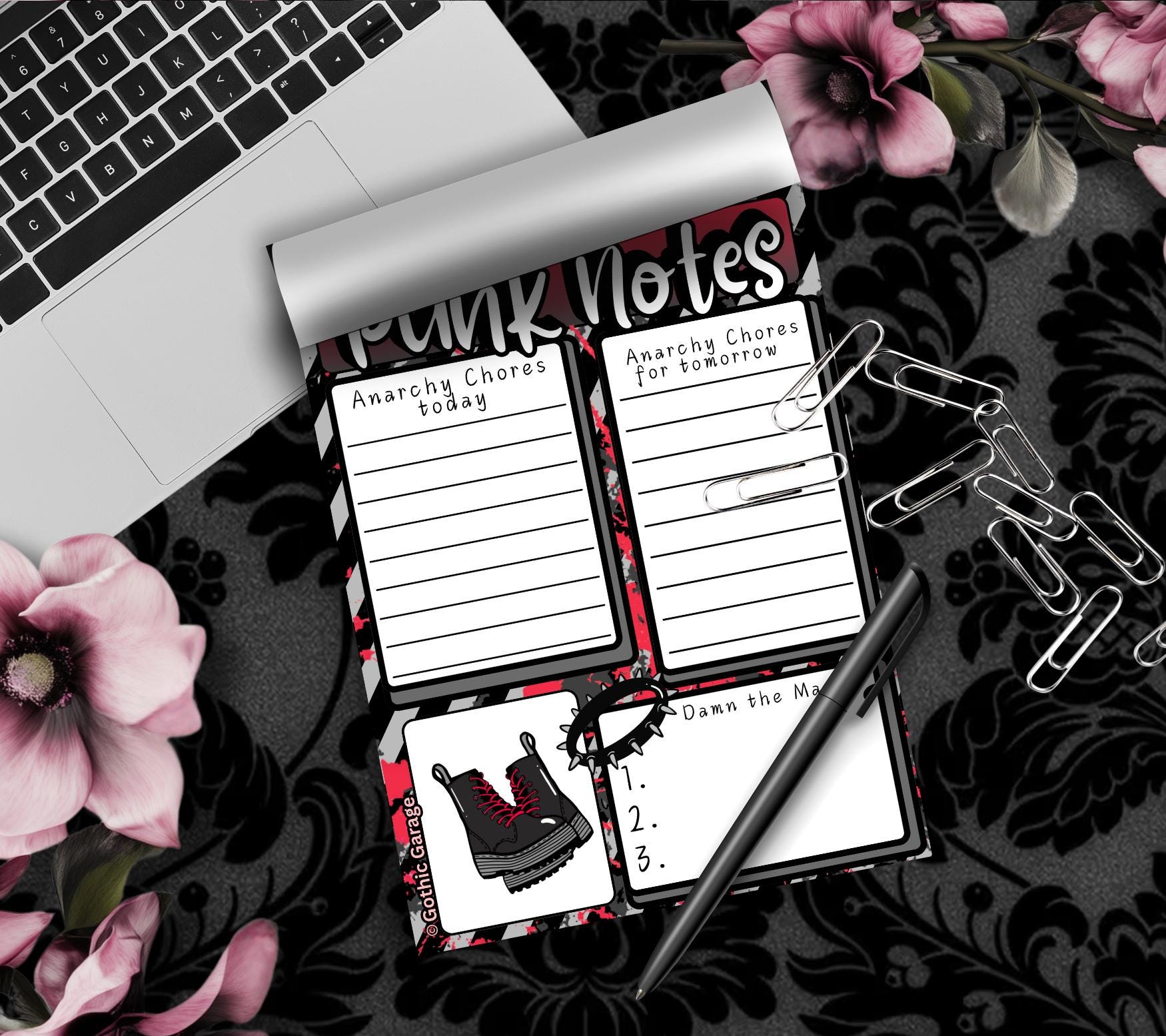 Punk Notes Tear-Off Notepad – 50 Sheets of Anarchy-Themed Stationery for Alt Girls, Rebels & Riot Planners