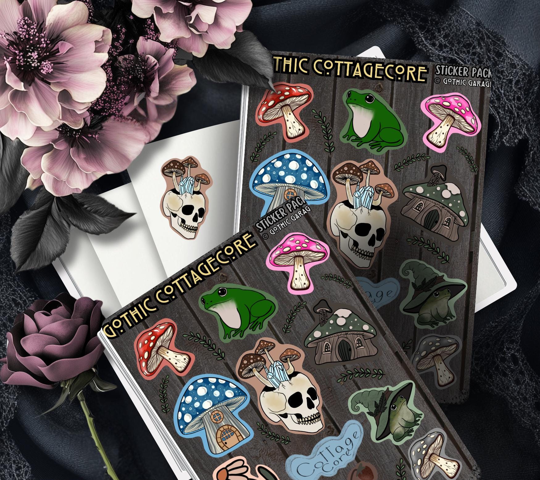 Cottagecore Gothic Sticker Sheet – Frogs, Fungi & Forest Magic for Your Cozy-Creepy Vibe