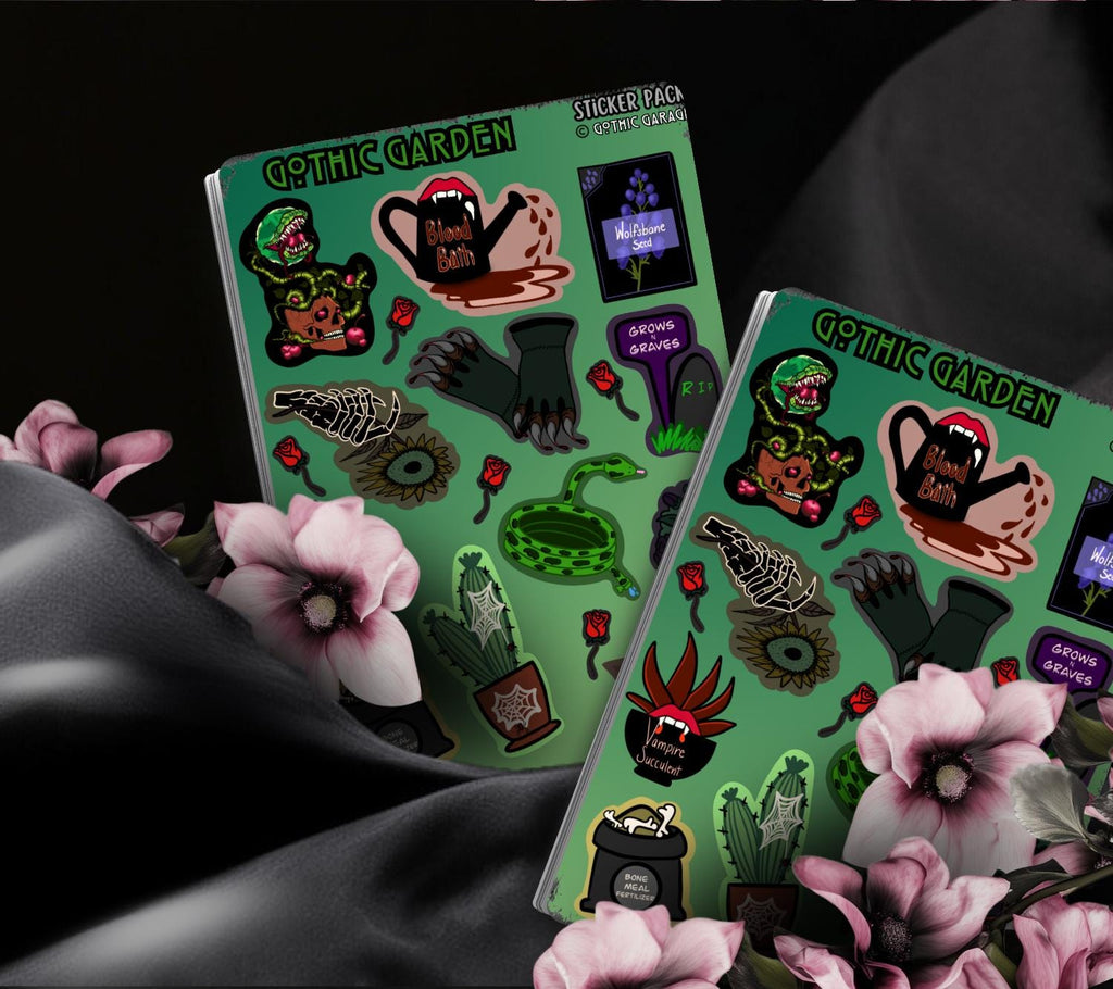 Gothic Garden Sticker Sheet – Where Creepy Blooms and Dead Things Grow