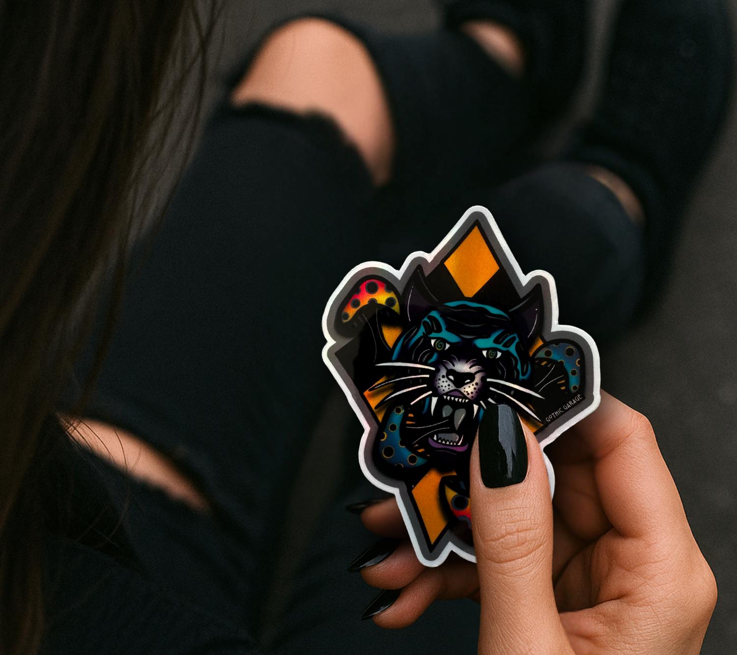Dangerous Goth Mushroom Tiger, Waterproof Die Cut Sticker, Choose Between Glossy or Holographic, Perfect to Add Fun to any Surface