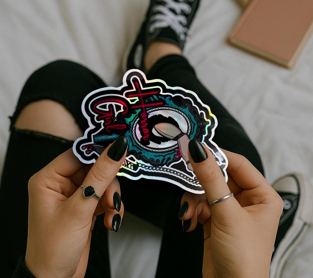 Gothic Horror Girl, Waterproof Die Cut Sticker, Choose Between Glossy or Holographic, Perfect to Add Fun to any Surface