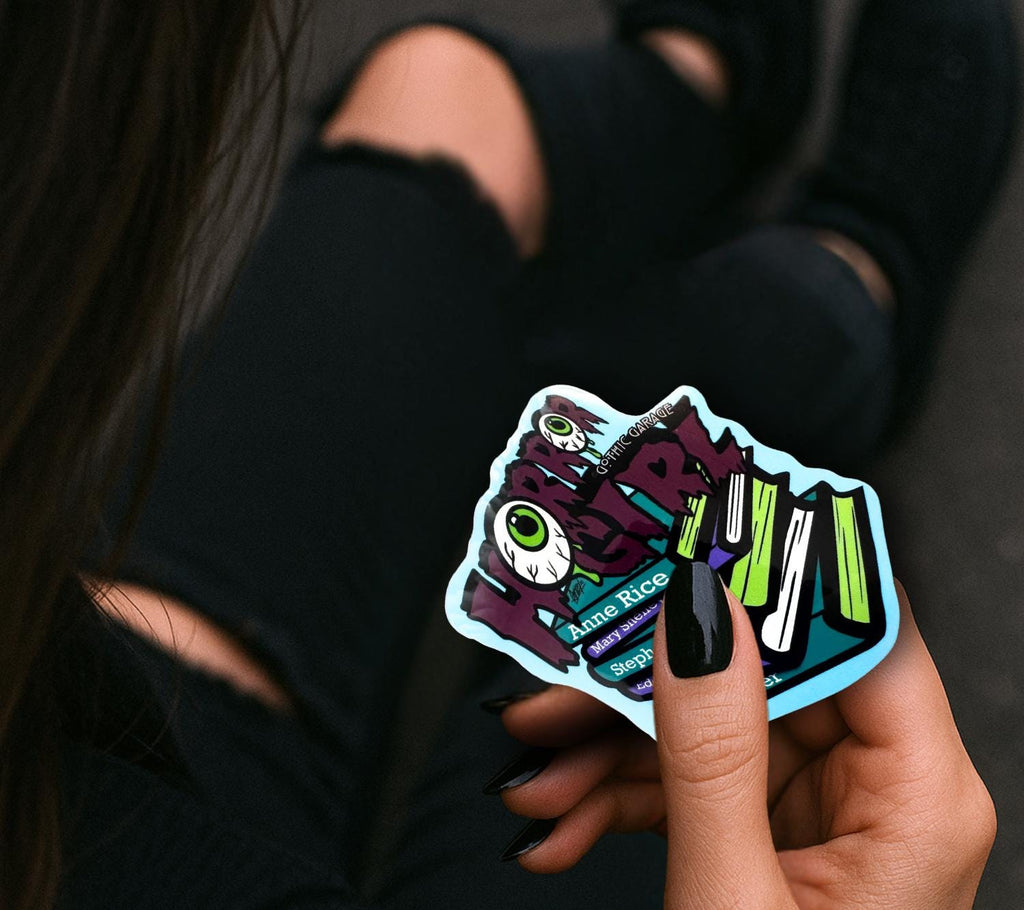Horror Girl Book Lover Die Cut Waterproof Sticker—Because spooky gals read classics and creep it real!