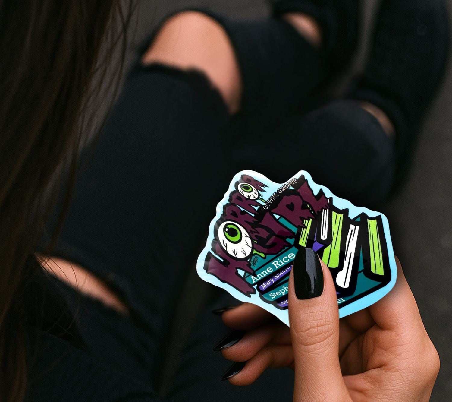 Horror Girl Book Lover Die Cut Waterproof Sticker—Because spooky gals read classics and creep it real!