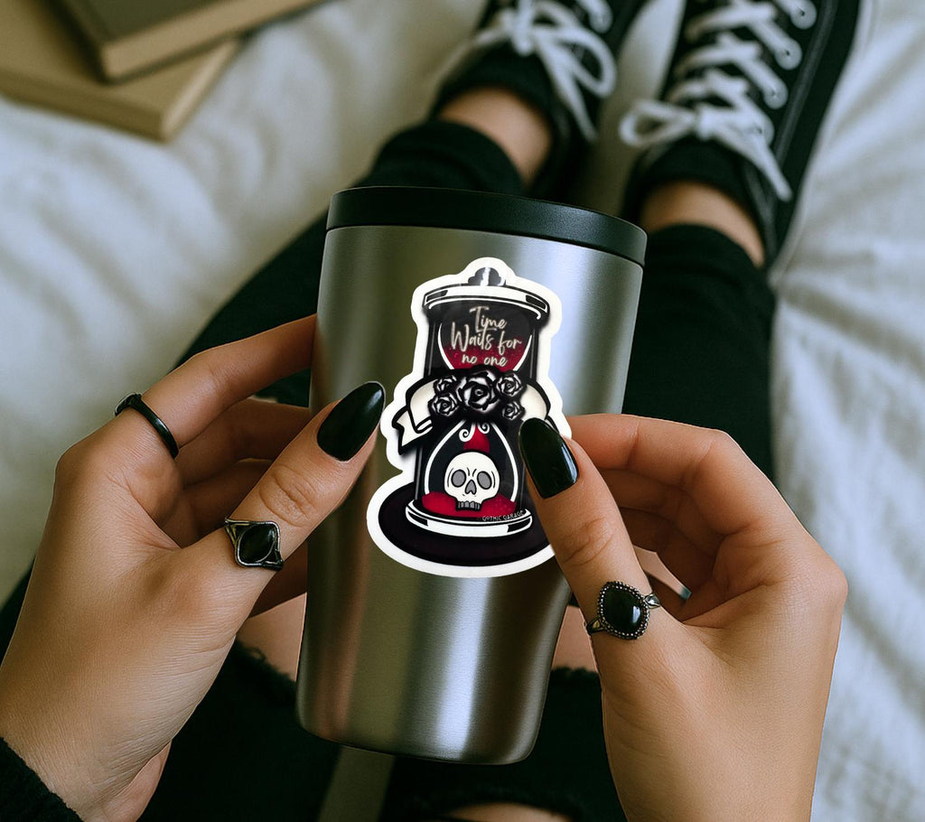 Skull Hour Glass, Waterproof Die Cut Sticker, Choose Between Glossy or Holographic, Perfect to Add Scariness to any Surface