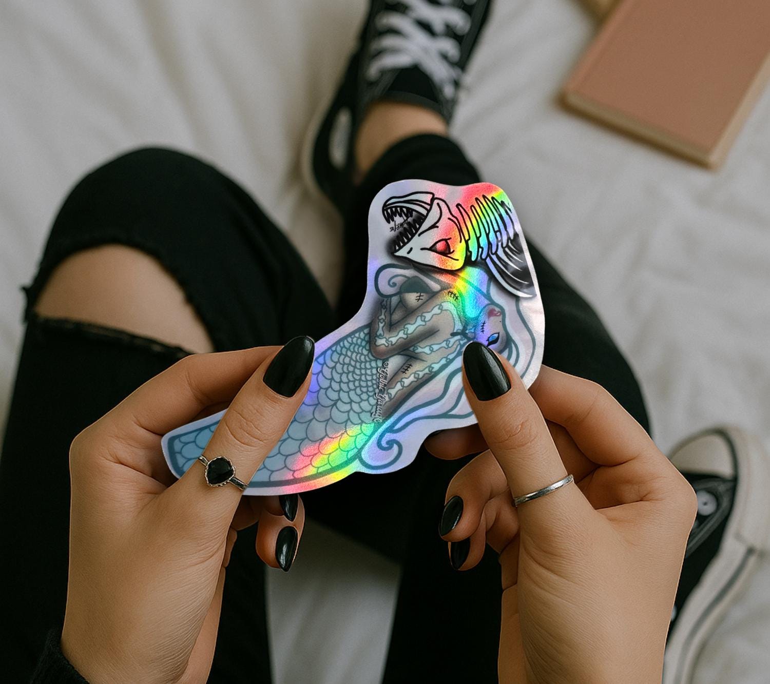 Dead Pirahana Mermaid, Waterproof Die Cut Sticker, Choose Between Glossy or Holographic, Perfect to Add Fun to any Surface