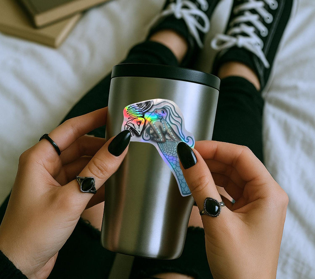 Dead Pirahana Mermaid, Waterproof Die Cut Sticker, Choose Between Glossy or Holographic, Perfect to Add Fun to any Surface