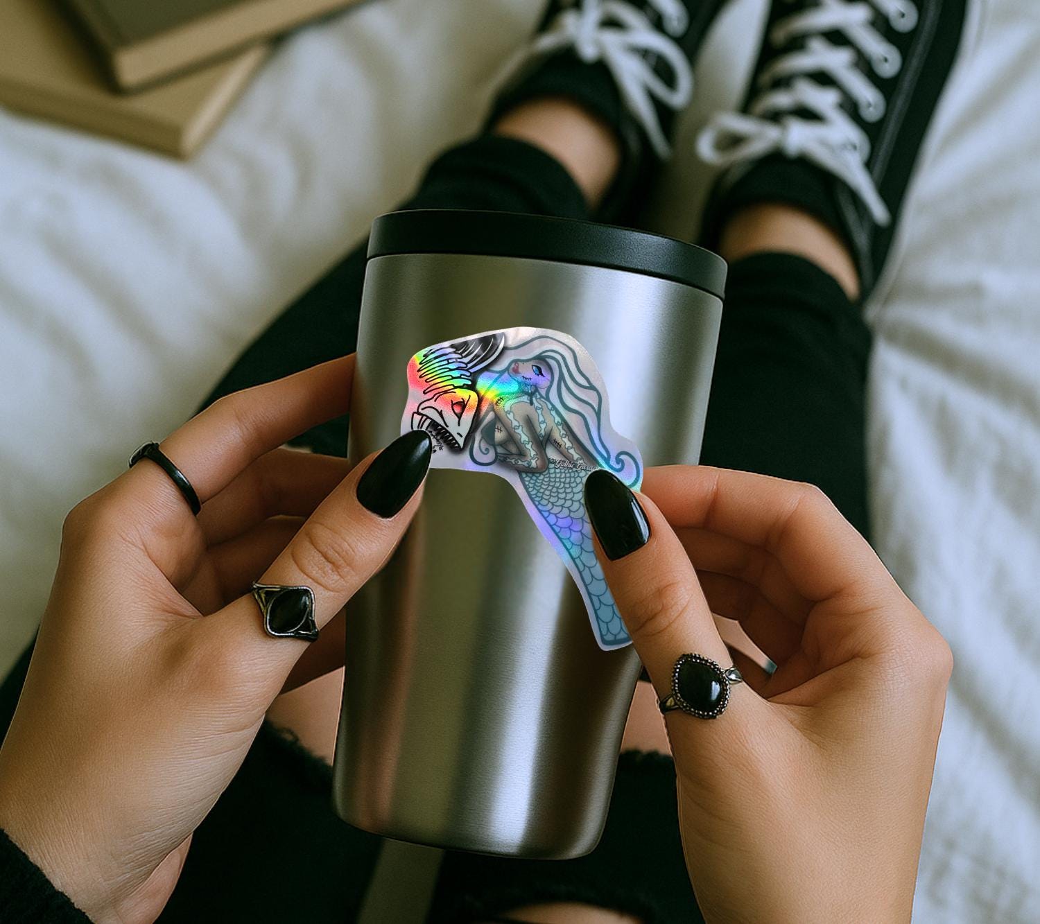 Dead Pirahana Mermaid, Waterproof Die Cut Sticker, Choose Between Glossy or Holographic, Perfect to Add Fun to any Surface