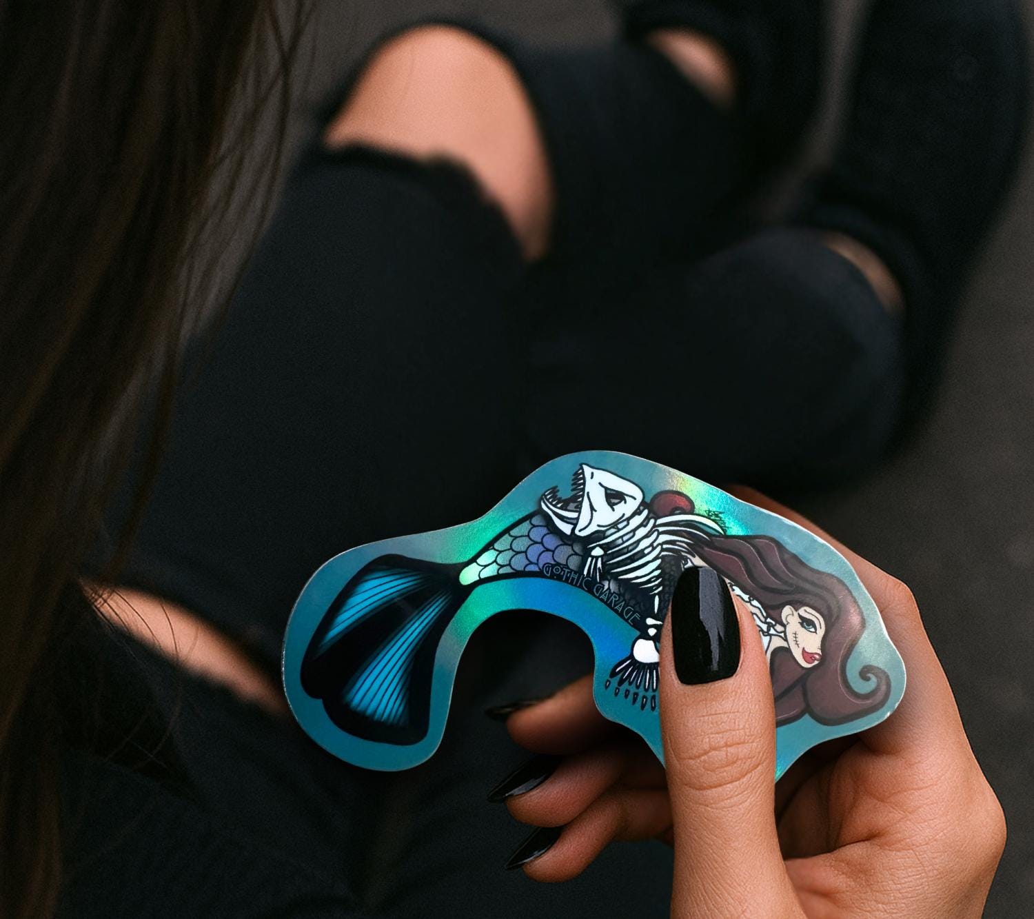 Gothic Nude Mermaid Die Cut Waterproof Sticker—Dive deep into haunting waters with this mesmerizing dark fantasy sticker!