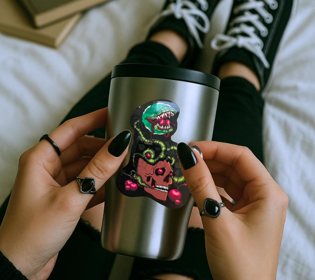 Cherry Skull Venus Flytrap Die Cut Waterproof Sticker