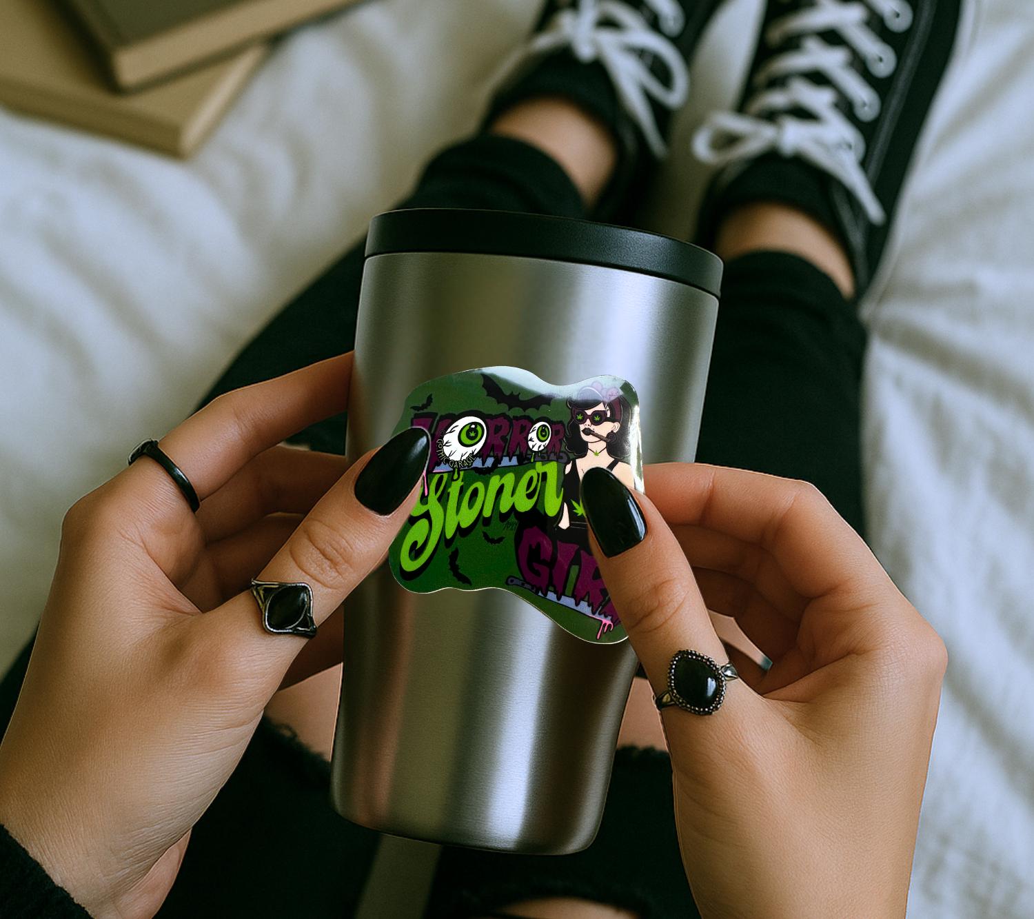 Horror Stoner Girl Waterproof Sticker – Vintage/Retro Gothic Design