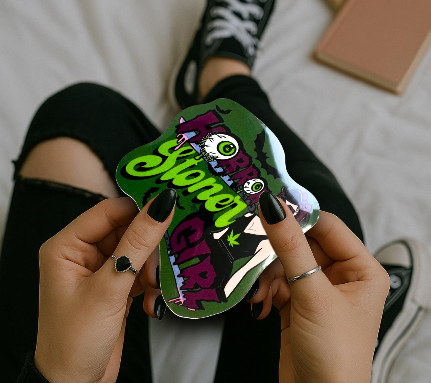 Horror Stoner Girl Waterproof Sticker – Vintage/Retro Gothic Design