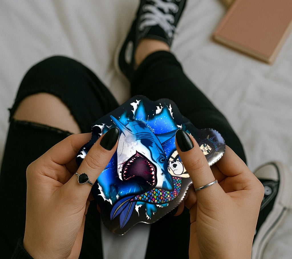 Shark & Siren, Waterproof Die Cut Sticker, Gothic Horror and Coastal Designing, Choose Glossy or Holographic for Perfect Customization