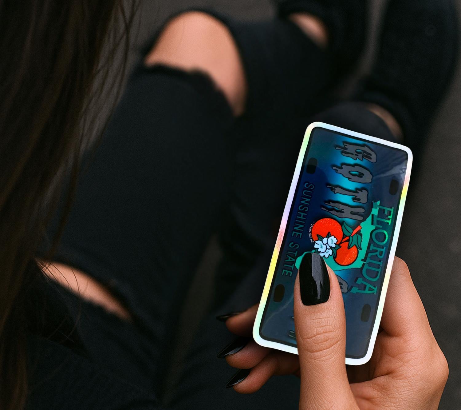 State Goth Girl License Plate, Customize Your Waterproof Die Cut Sticker, Choose Between Glossy or Holographic, Perfect Fun to any Surface