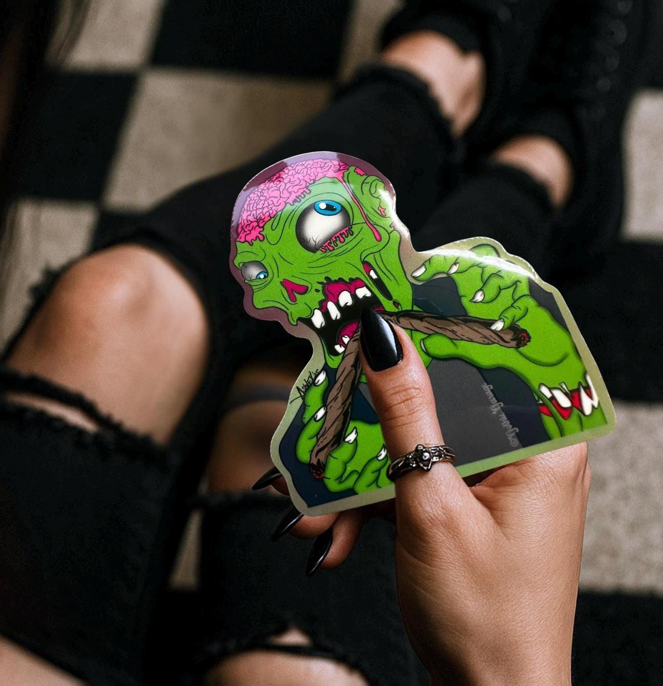 Blunt Brains – Zombie Stoner Die Cut Waterproof Sticker- A little undead, a lotta baked