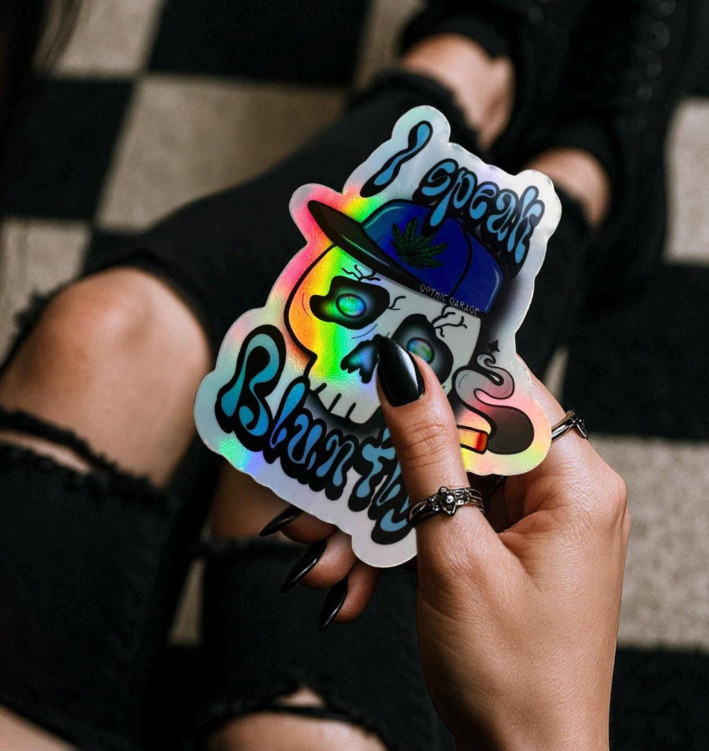 Blunt Marijuana Gothic Skull Waterproof Sticker – Where Fun Meets Plant-Powered Vibes! - Perfect for Scrapbooking and Collecting