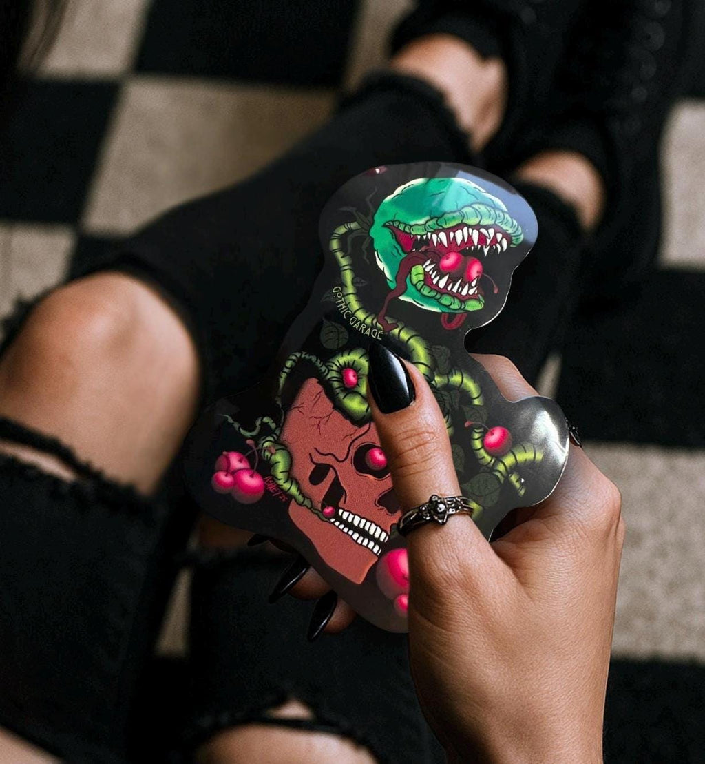 Cherry Skull Venus Flytrap Die Cut Waterproof Sticker