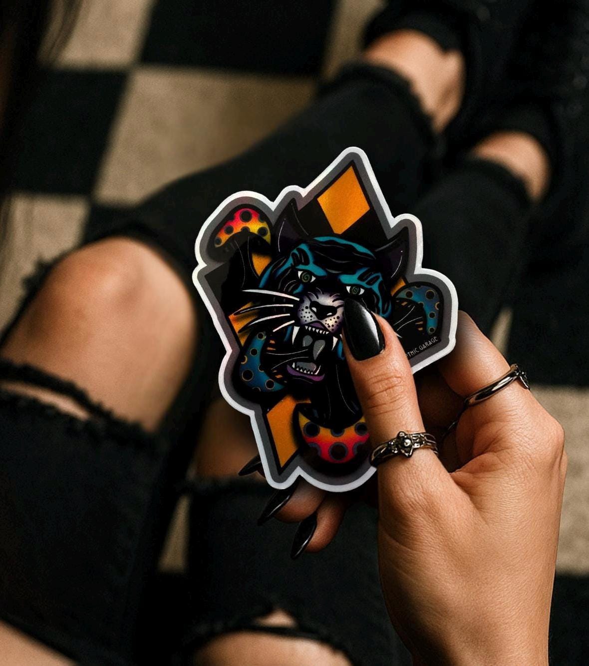 Dangerous Goth Mushroom Tiger, Waterproof Die Cut Sticker, Choose Between Glossy or Holographic, Perfect to Add Fun to any Surface
