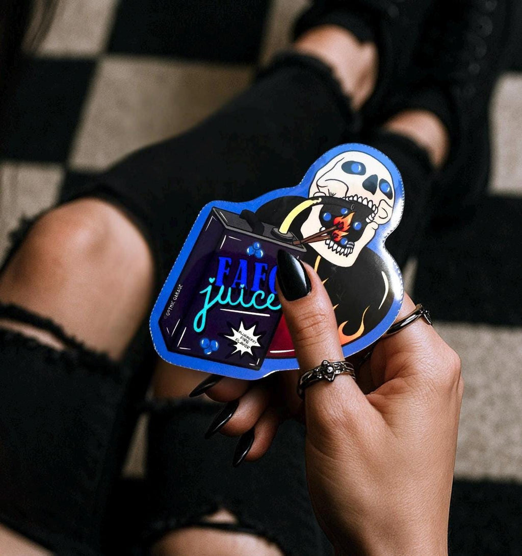 FAFO Juice Die Cut Waterproof Sticker—  Gothic Sarcasm, Choose Gloosy or Holographic to Fit Your Perfect Dark Humor