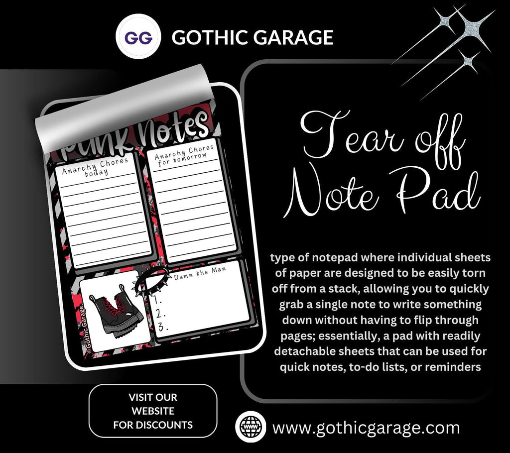 Punk Notes Tear-Off Notepad – 50 Sheets of Anarchy-Themed Stationery for Alt Girls, Rebels & Riot Planners